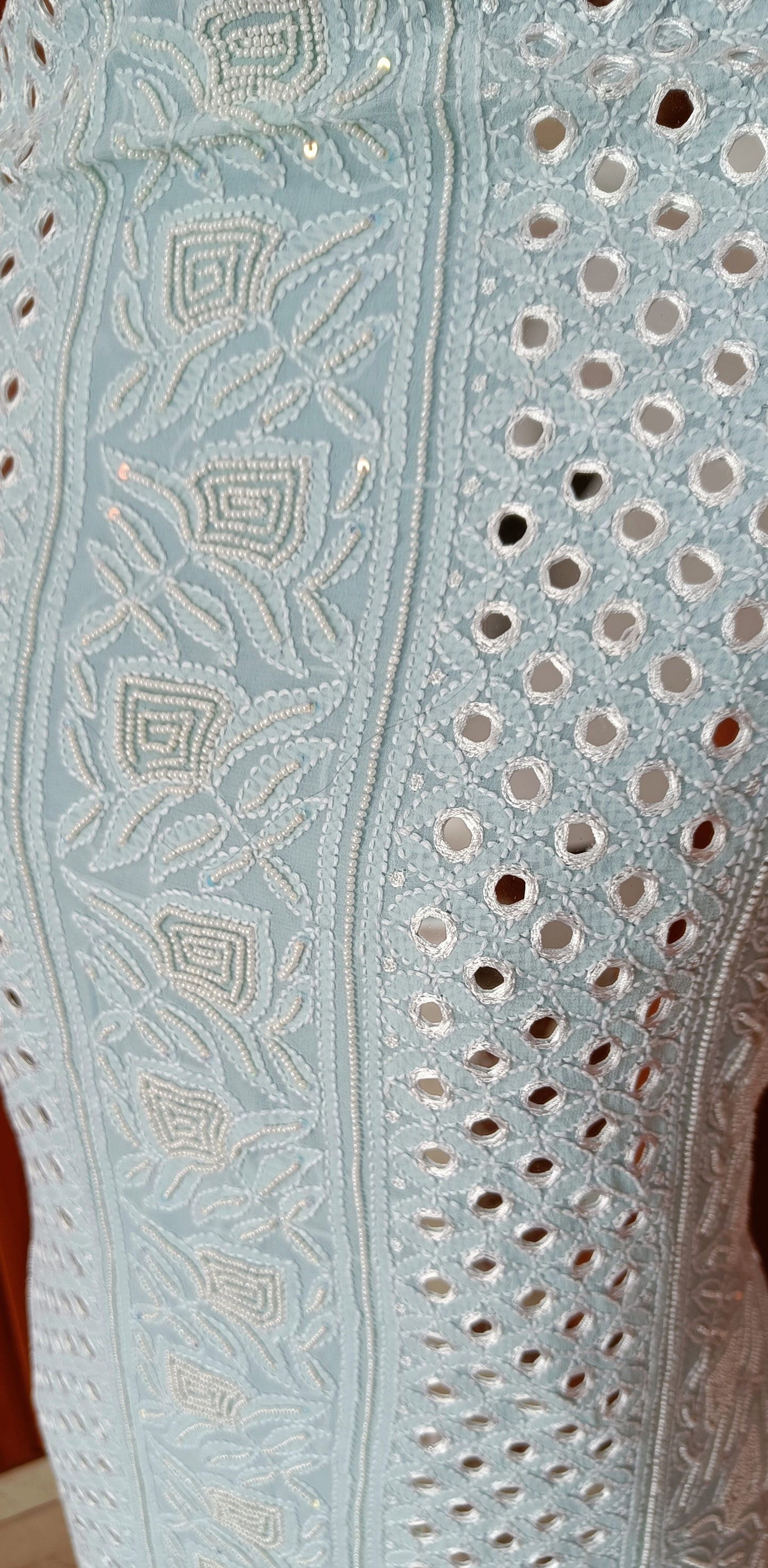 Light Blue Chikankari Mirror and Pearl work Kurta and Dupatta