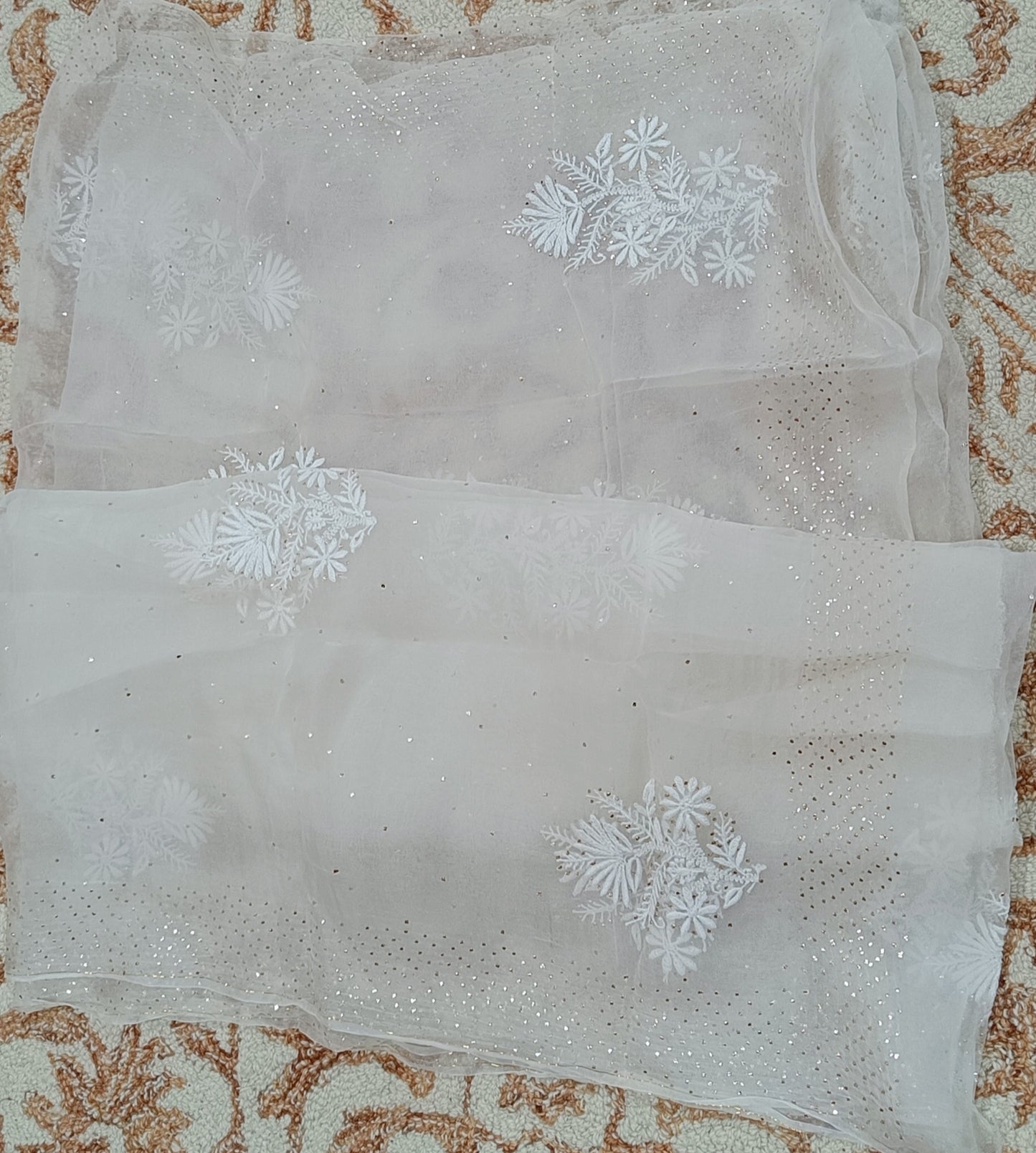 Pure Organza chikankari and mukaish dupatta