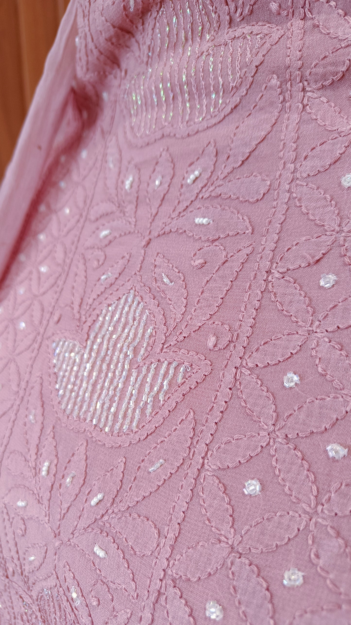 Taupe Pink Chikankari Pearl and Cut Dana work Kurta and Dupatta