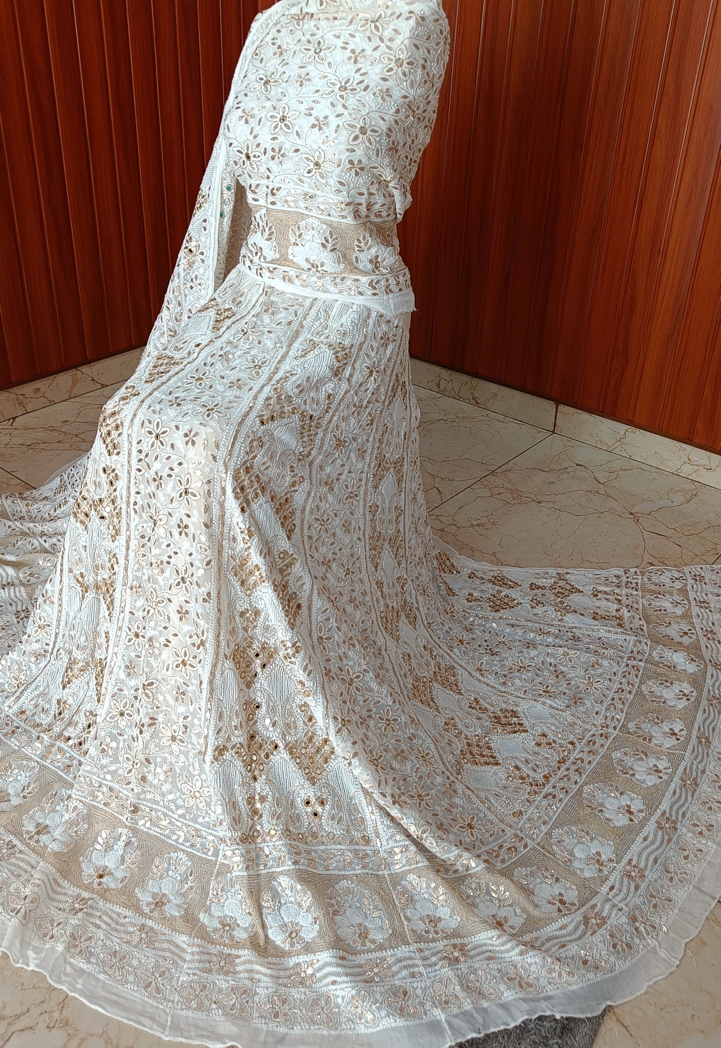 Ruhani White Chikankari Mirror and Gota Patti Georgette Lehenga Set
