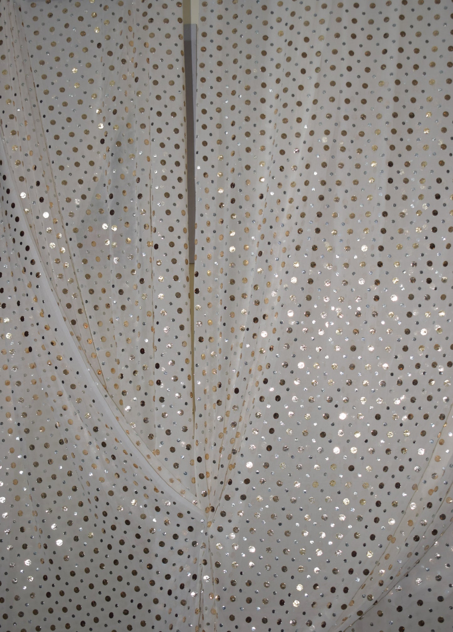 Ivory pure georgette allover heavy mukaish running material