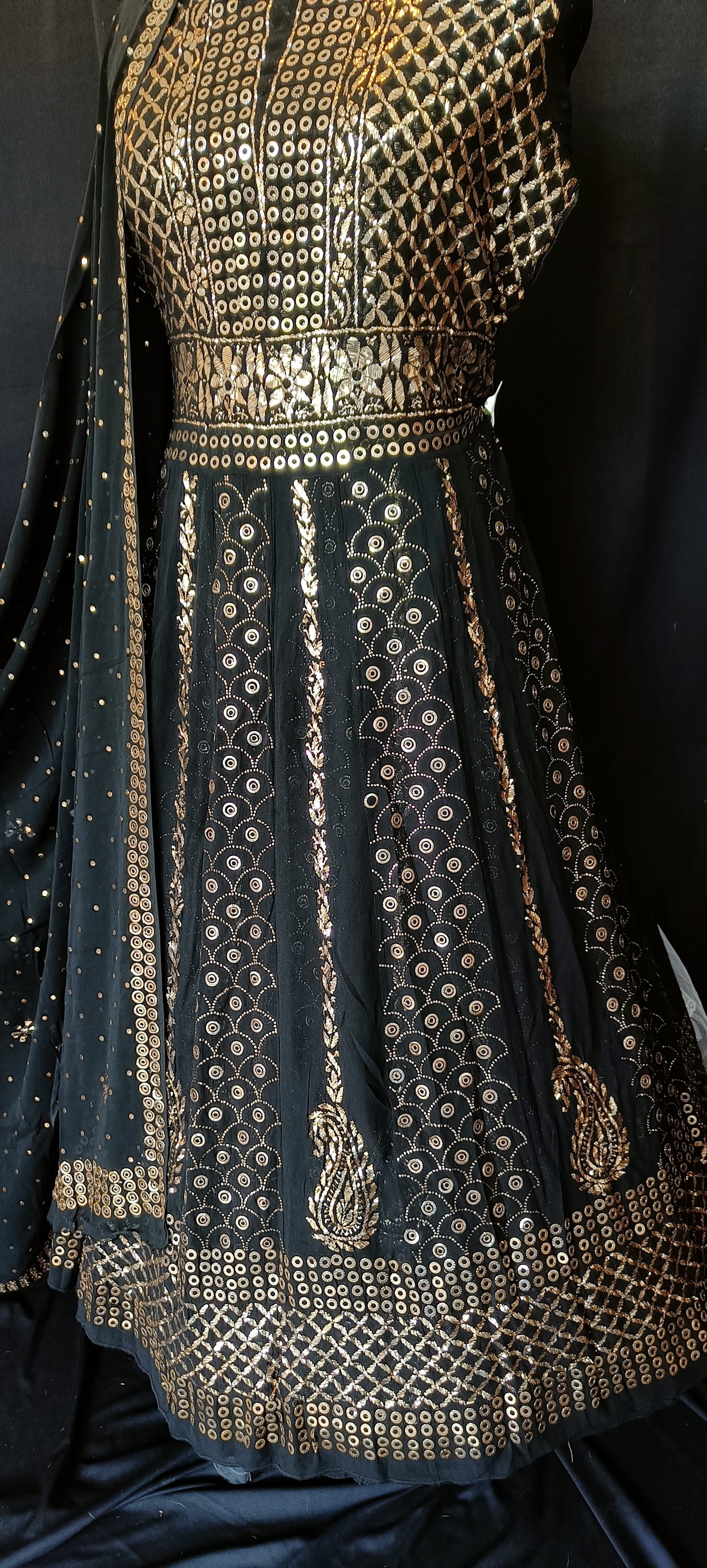 Ruhani Black Heavy Badla work Pure Georgette Anarkali and Dupatta