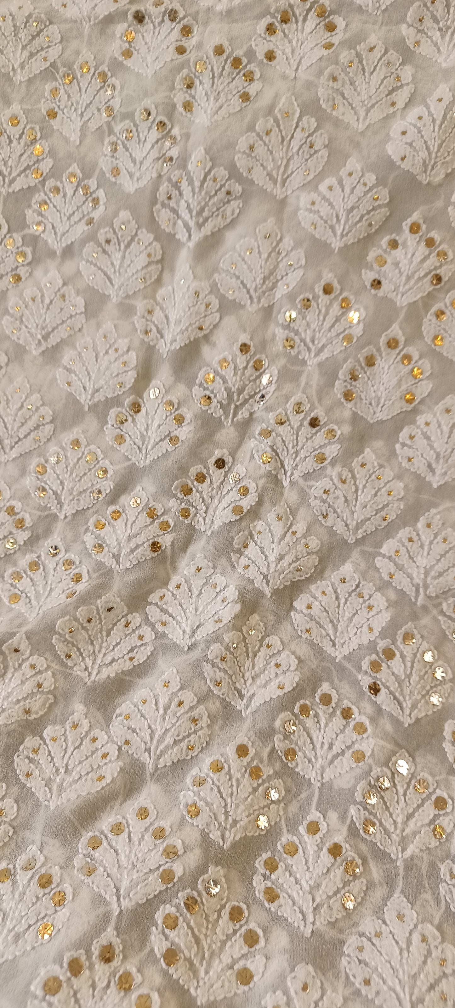 Ivory pure georgette allover Chikankari and mukaish men's kurta Fabric