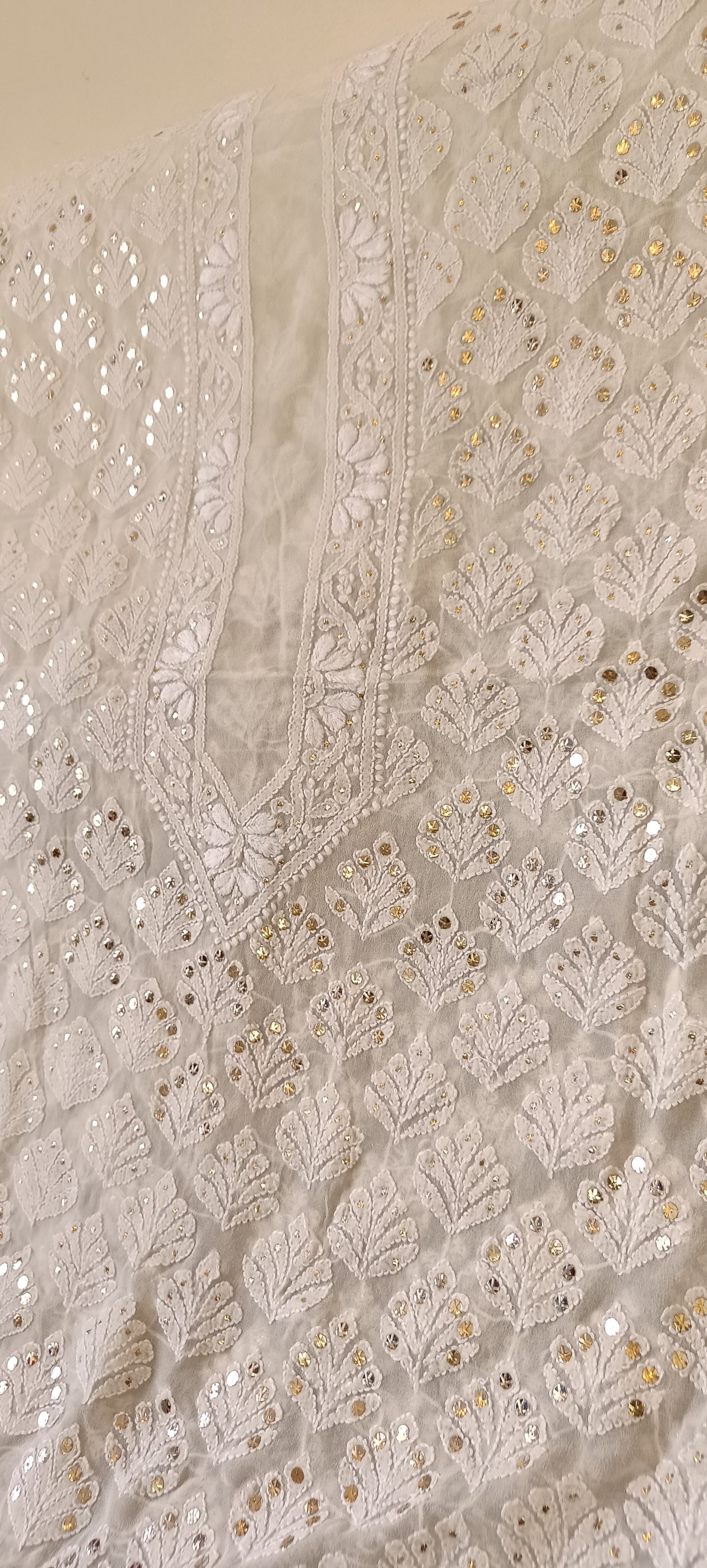 Ivory pure georgette allover Chikankari and mukaish men's kurta Fabric