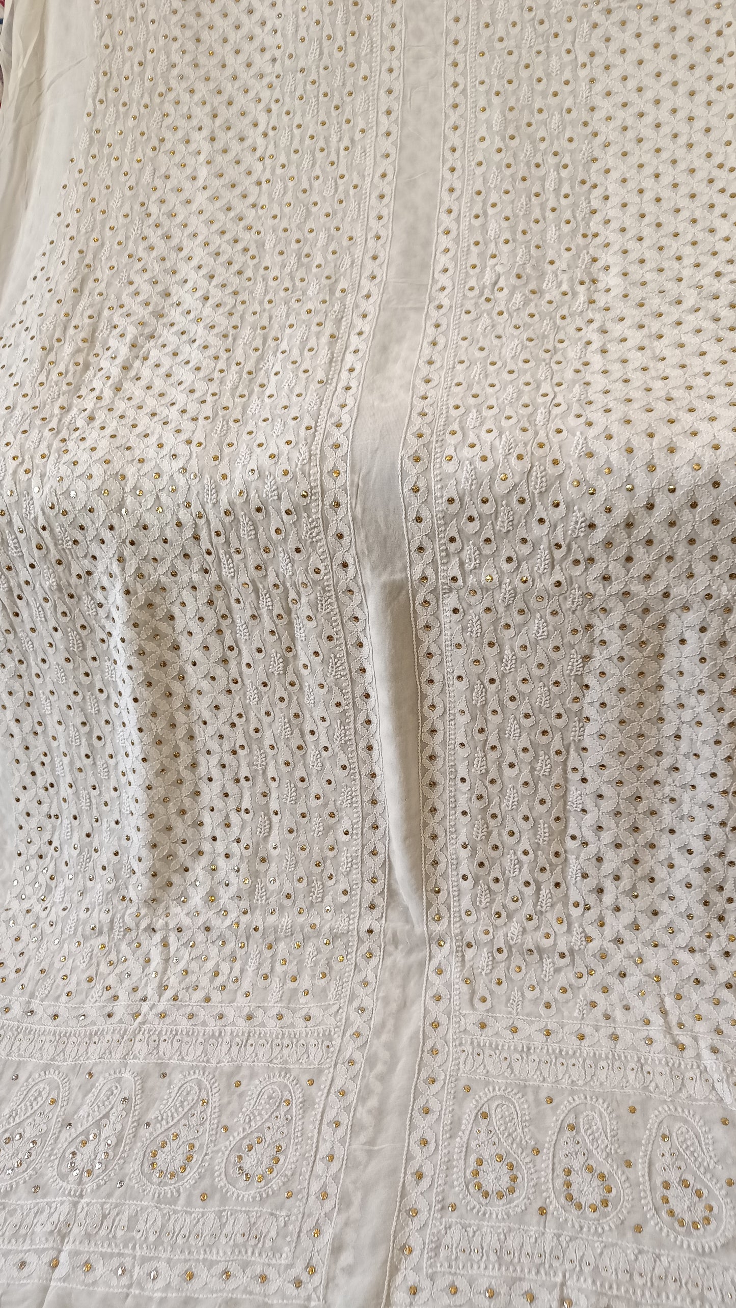 White Half Pure Georgette allover Chikankari and Mukaish Men's Sherwani Fabric