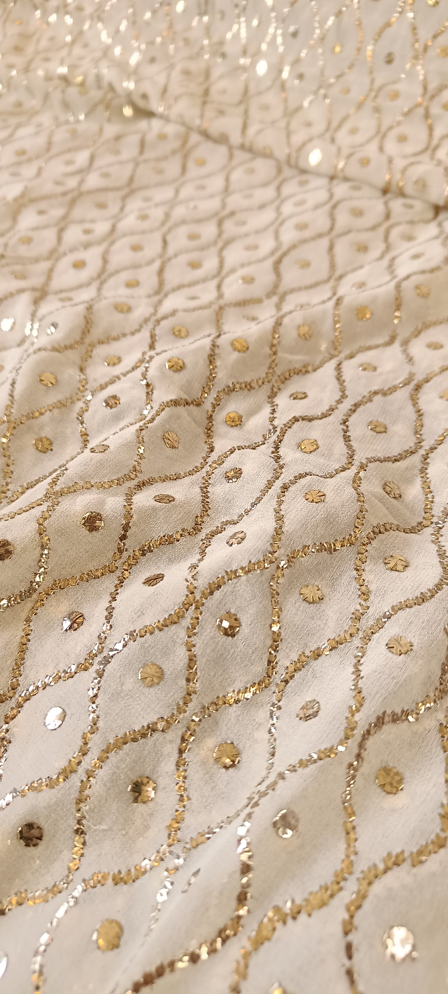 Ruhani Ivory Pure Georgette Allover Badla and Mukaish Running Material