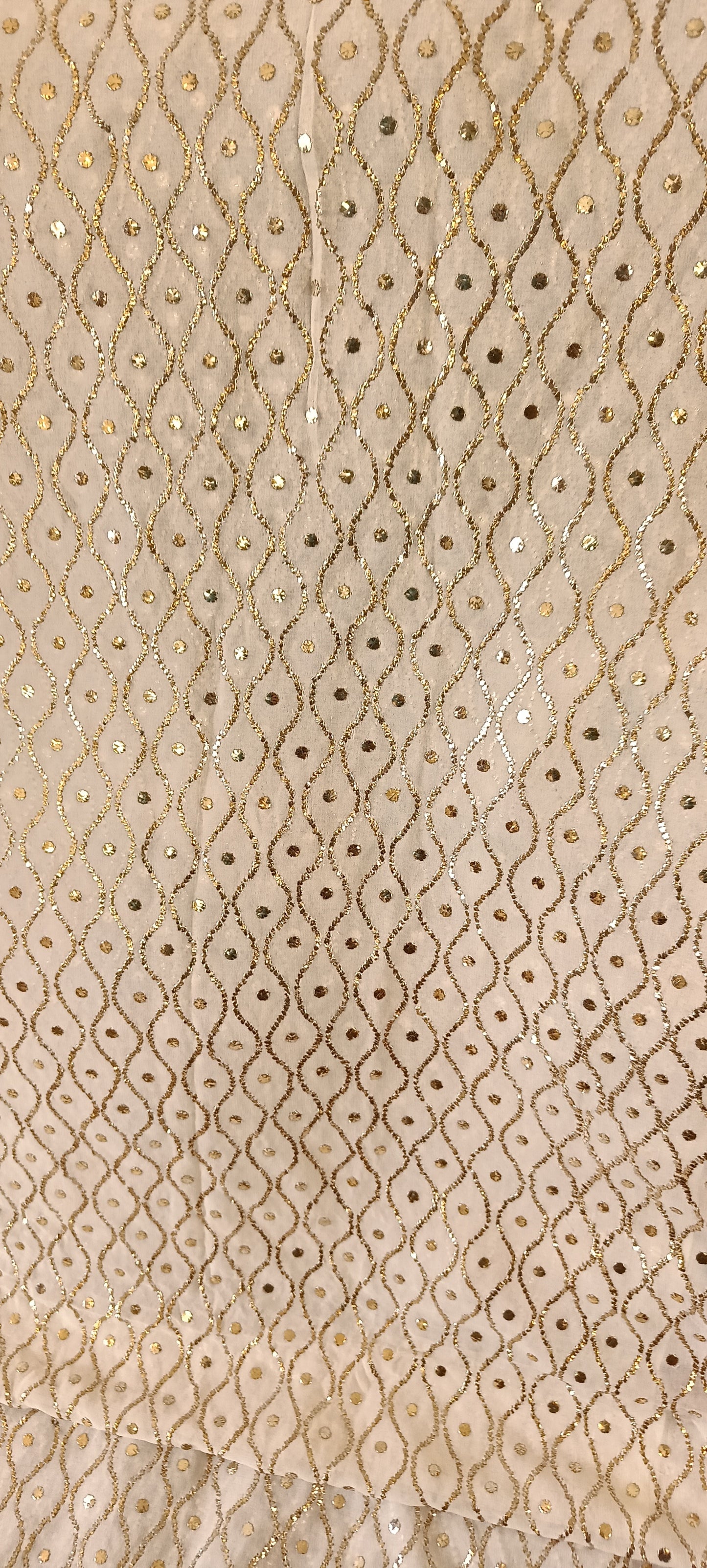Ruhani Ivory Pure Georgette Allover Badla and Mukaish Running Material