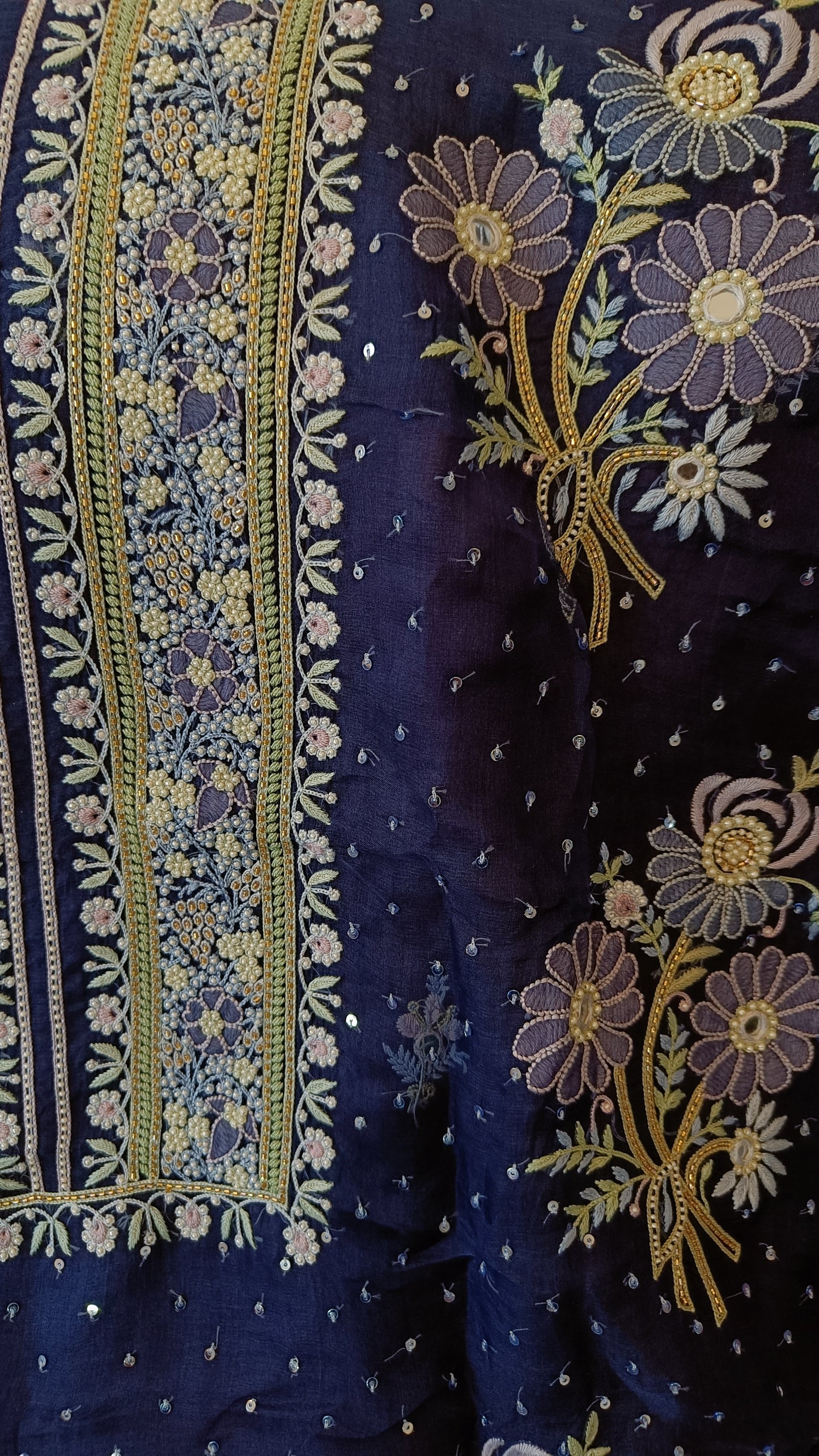 Ruhani Navy Blue masterpiece Chikankari pure Organza kurta with dupatta