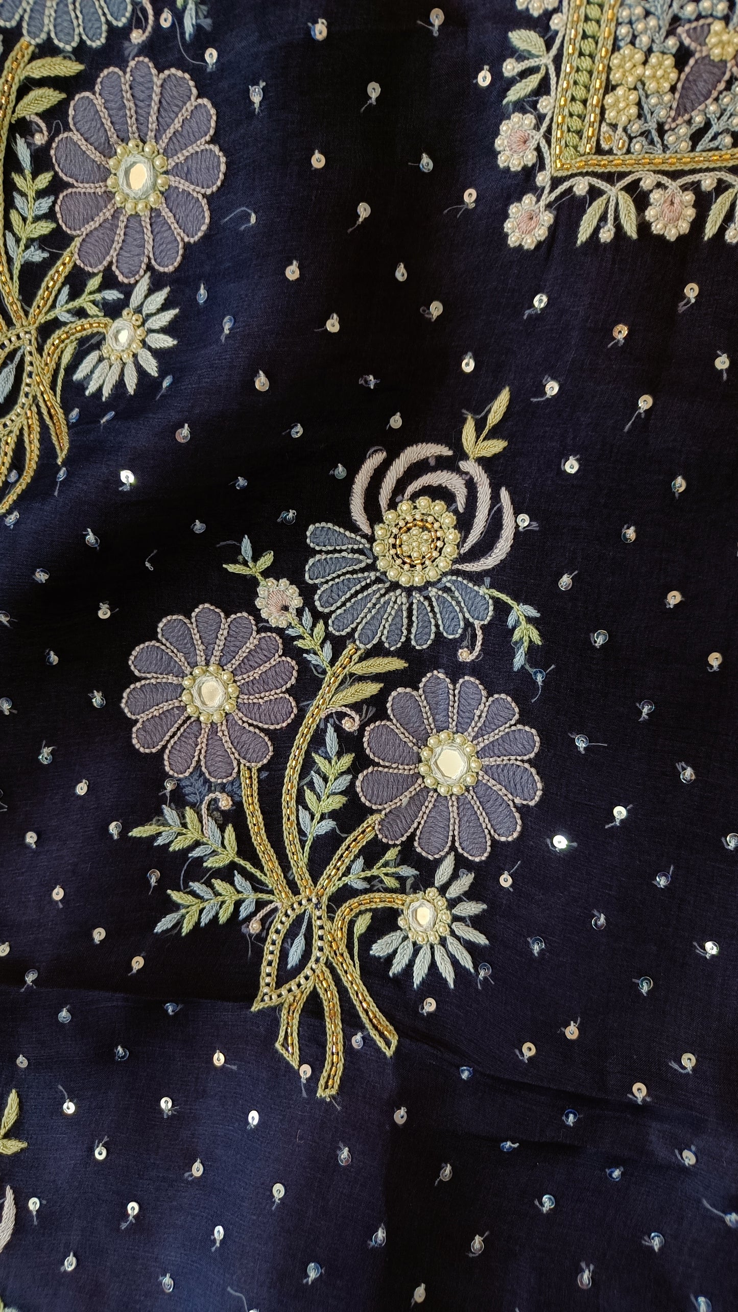 Ruhani Navy Blue masterpiece Chikankari pure Organza kurta with dupatta