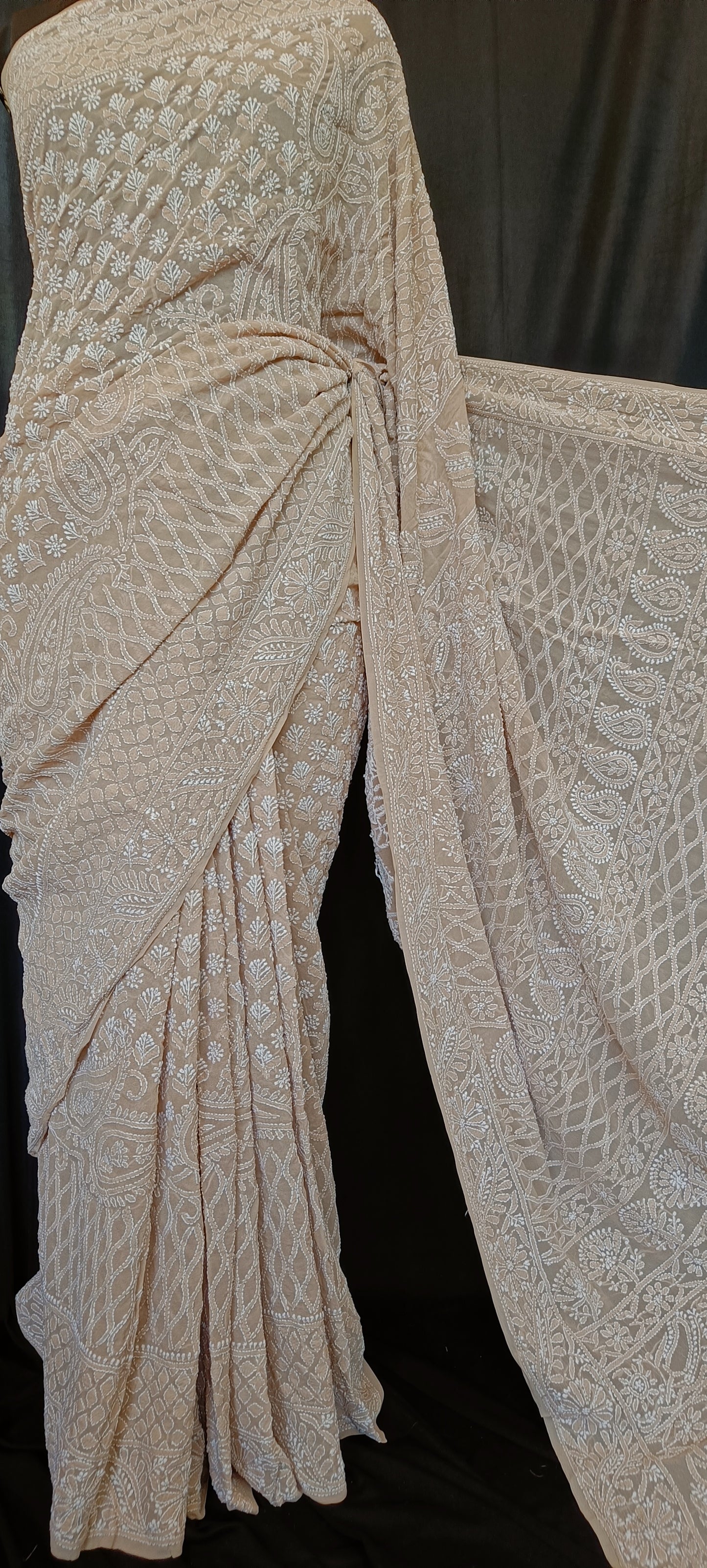 Ruhani Nude Color Saree with Allover Chikankari Hand Embroidery