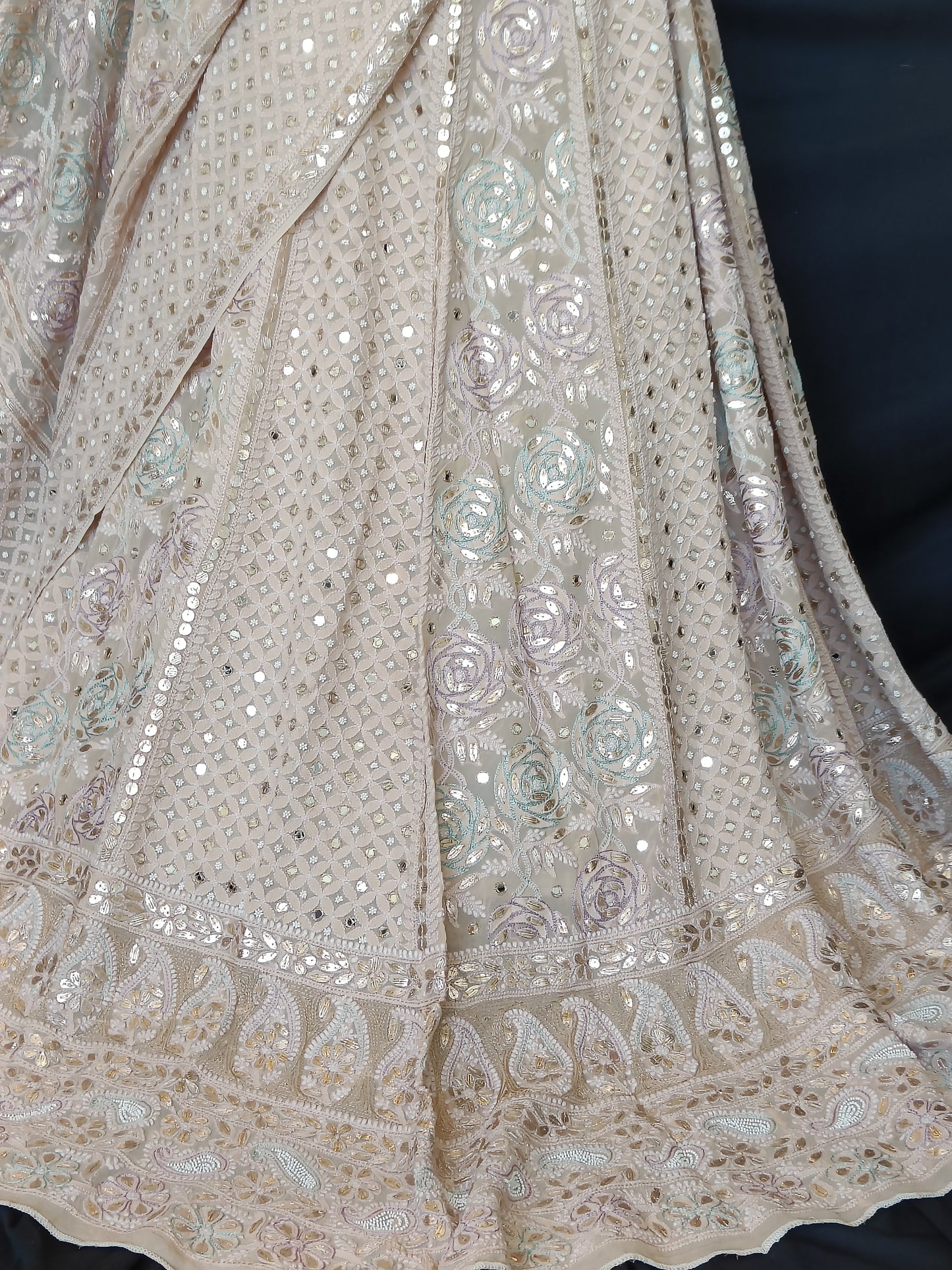 Ruhani Chikankari Mirror Gota and Multicolored Aari Work Wedding Lehenga