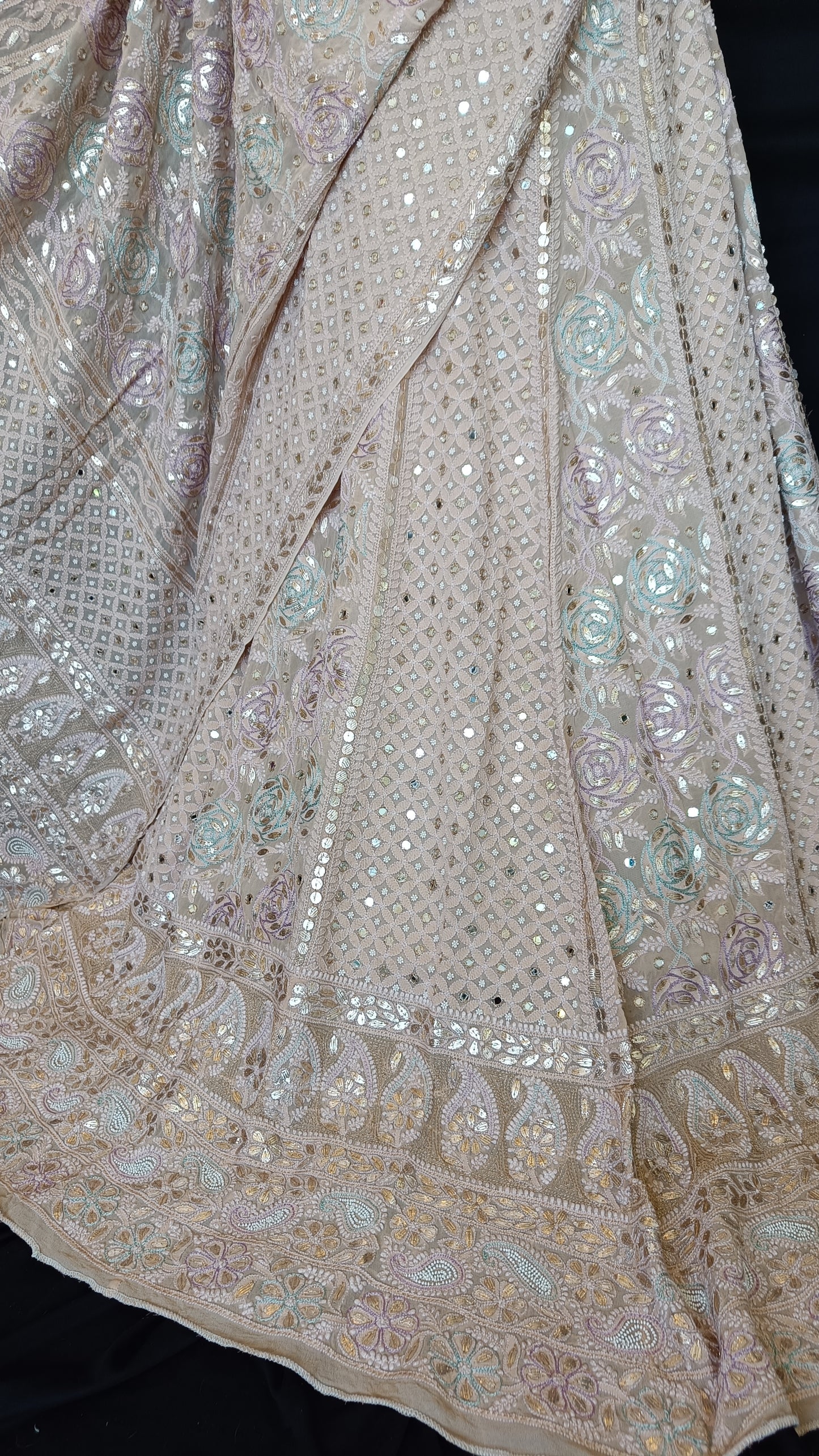 Ruhani Chikankari Mirror Gota and Multicolored Aari Work Wedding Lehenga