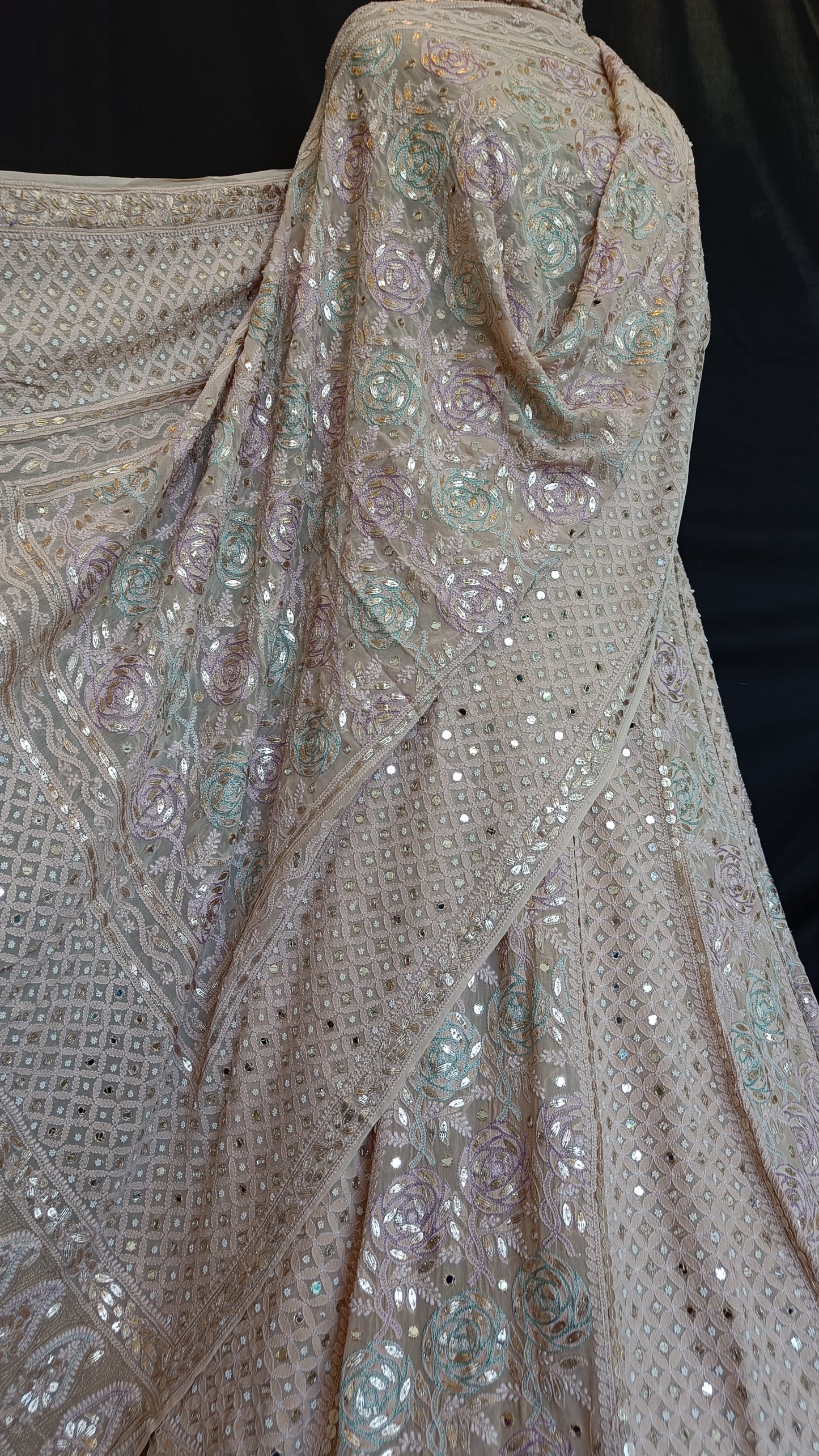 Ruhani Chikankari Mirror Gota and Multicolored Aari Work Wedding Lehenga