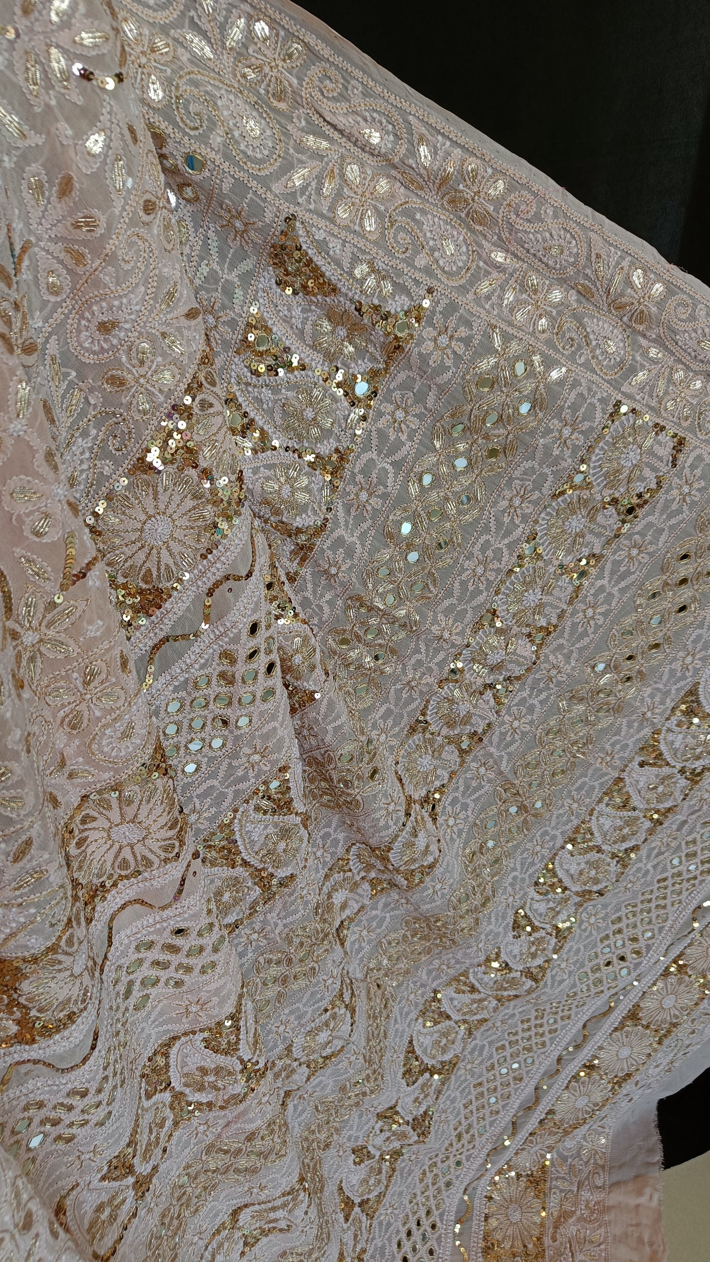Ruhani Dusty Pink Allover Chikankari Sequins Mirror Gota Saree