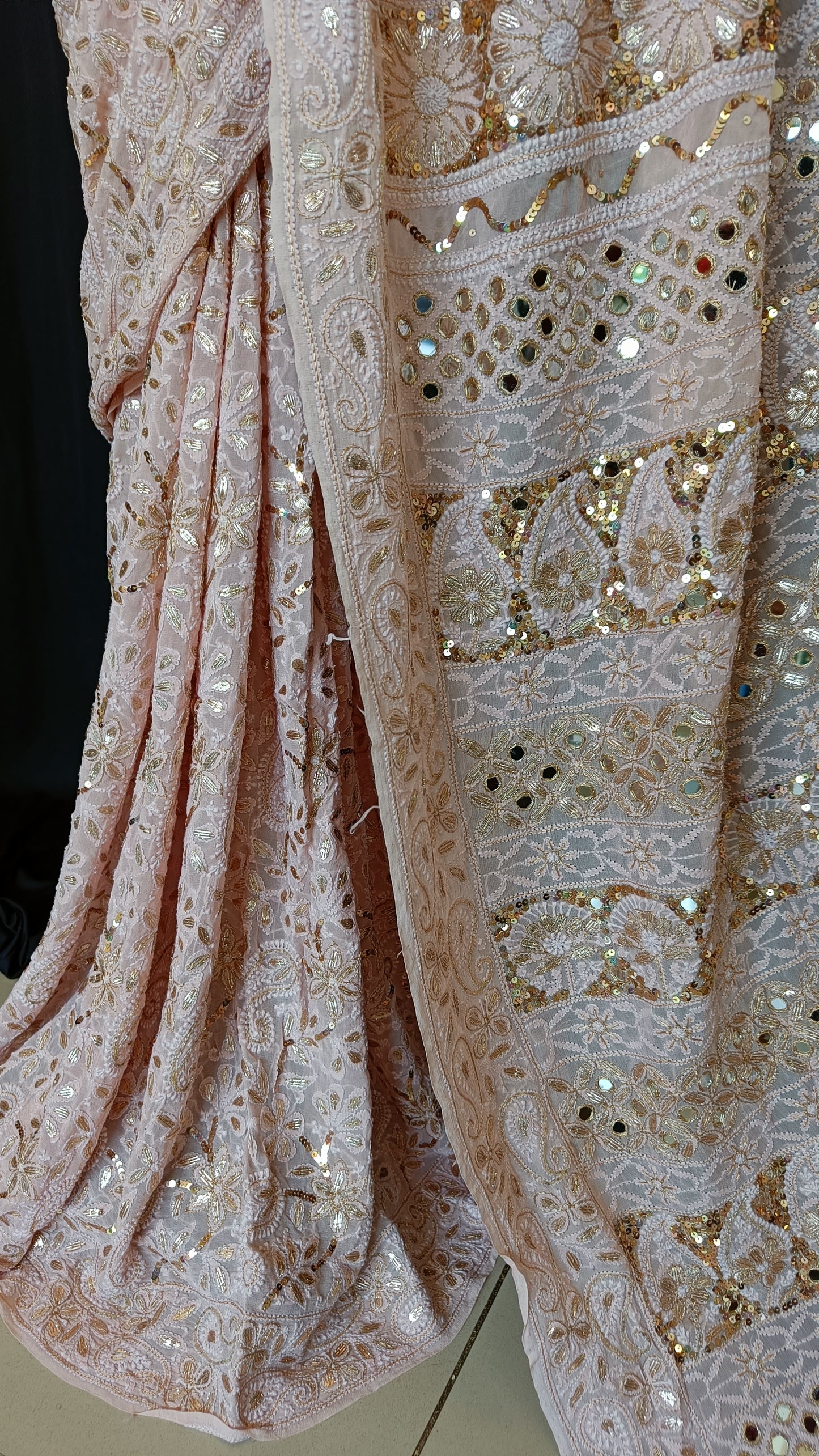 Ruhani Dusty Pink Allover Chikankari Sequins Mirror Gota Saree