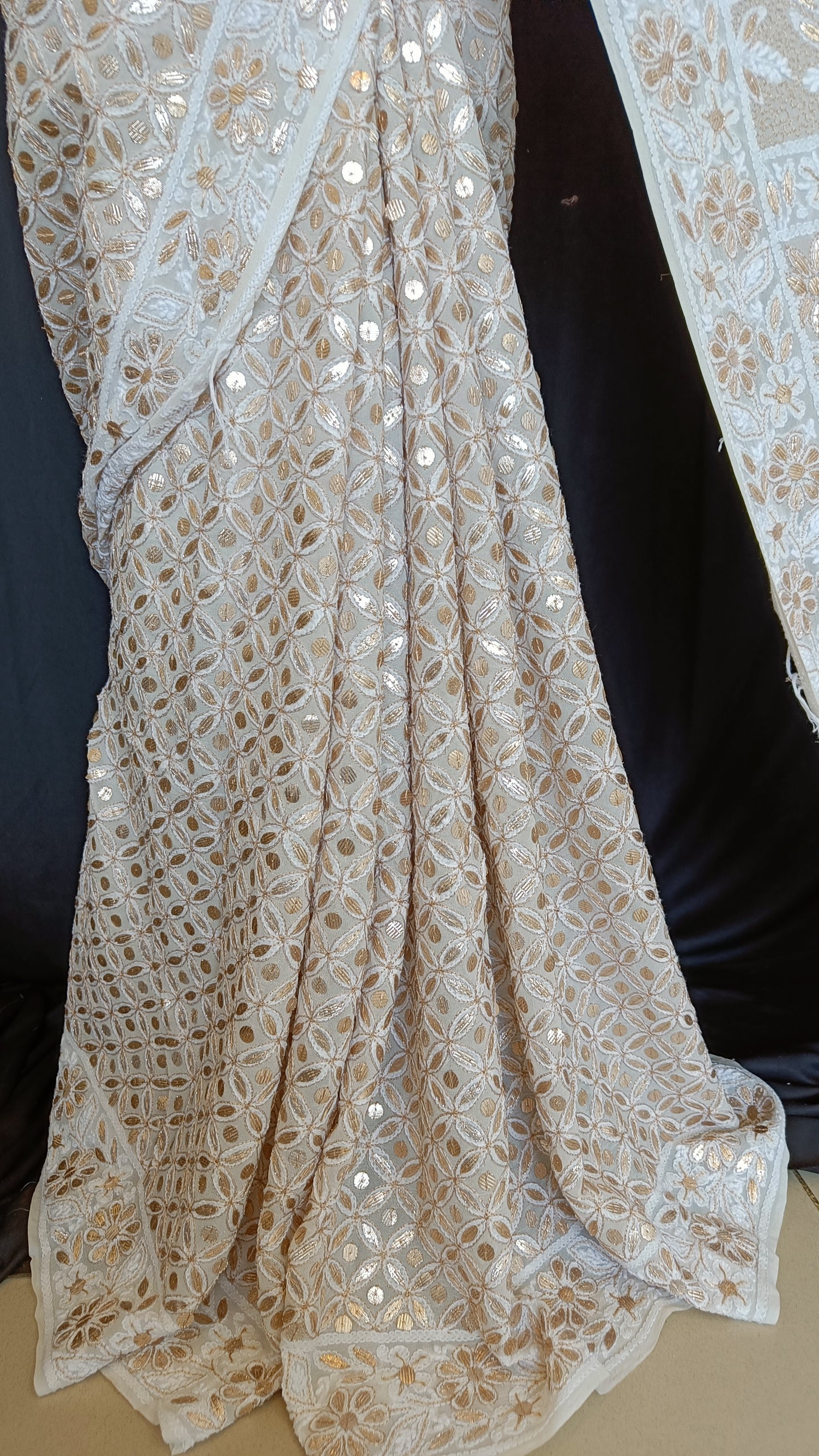 Ruhani Ivory Saree Allover Chikankari and Gota Patti