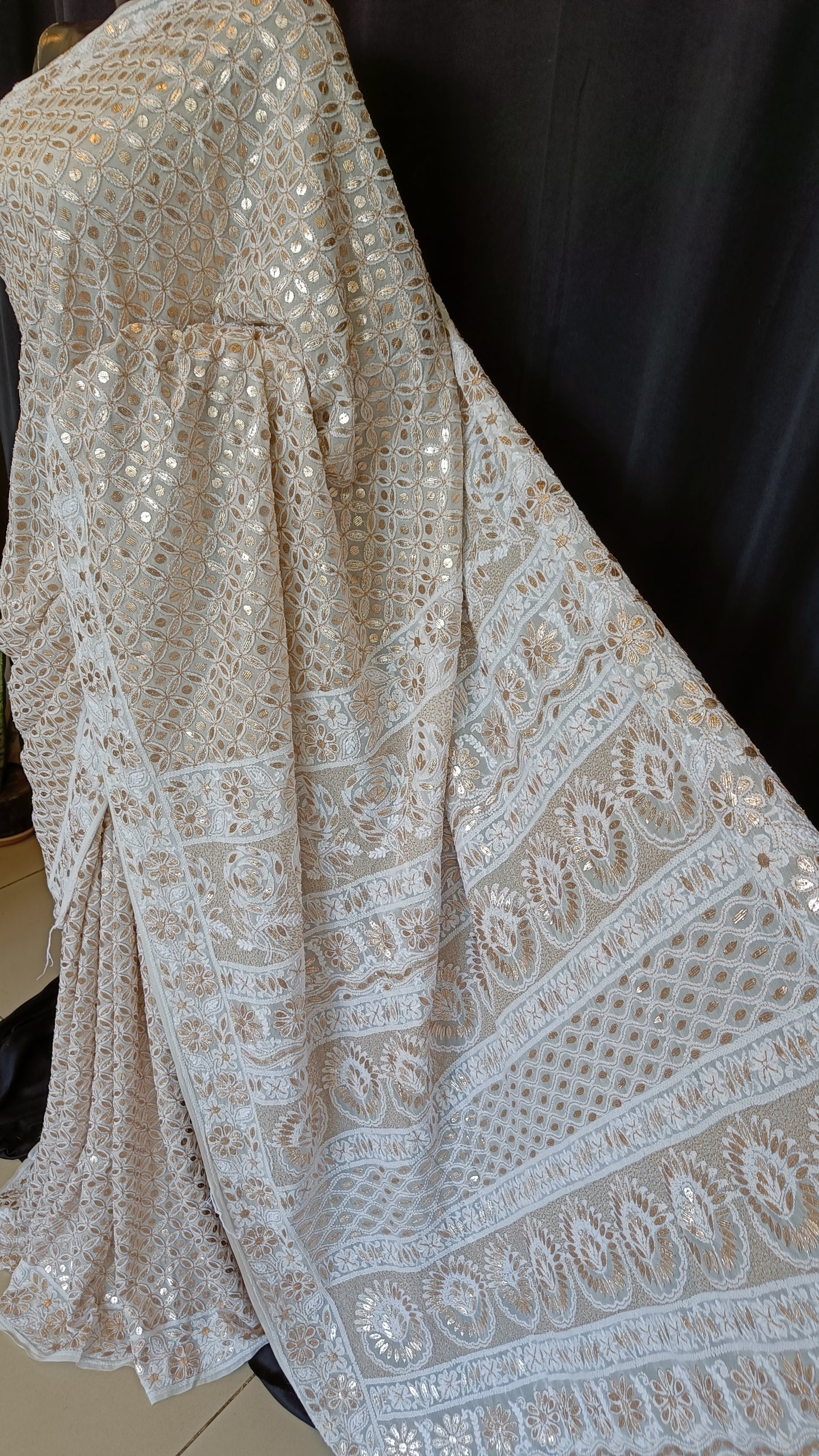 Ruhani Ivory Saree Allover Chikankari and Gota Patti