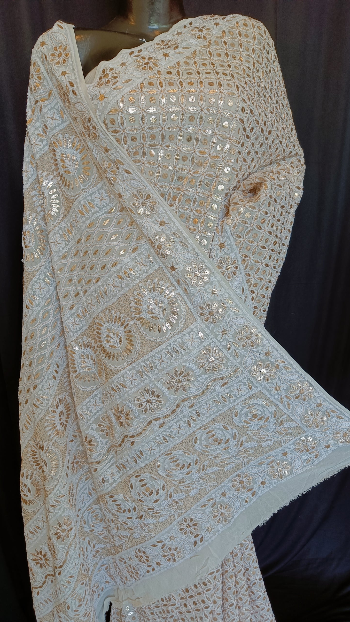 Ruhani Ivory Saree Allover Chikankari and Gota Patti