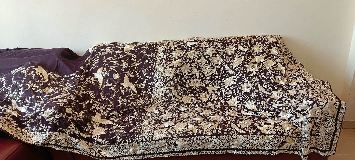 Masterpiece Coffee Brown Parsi Gara Allover Hand Embroidered Saree on Pure Georgette