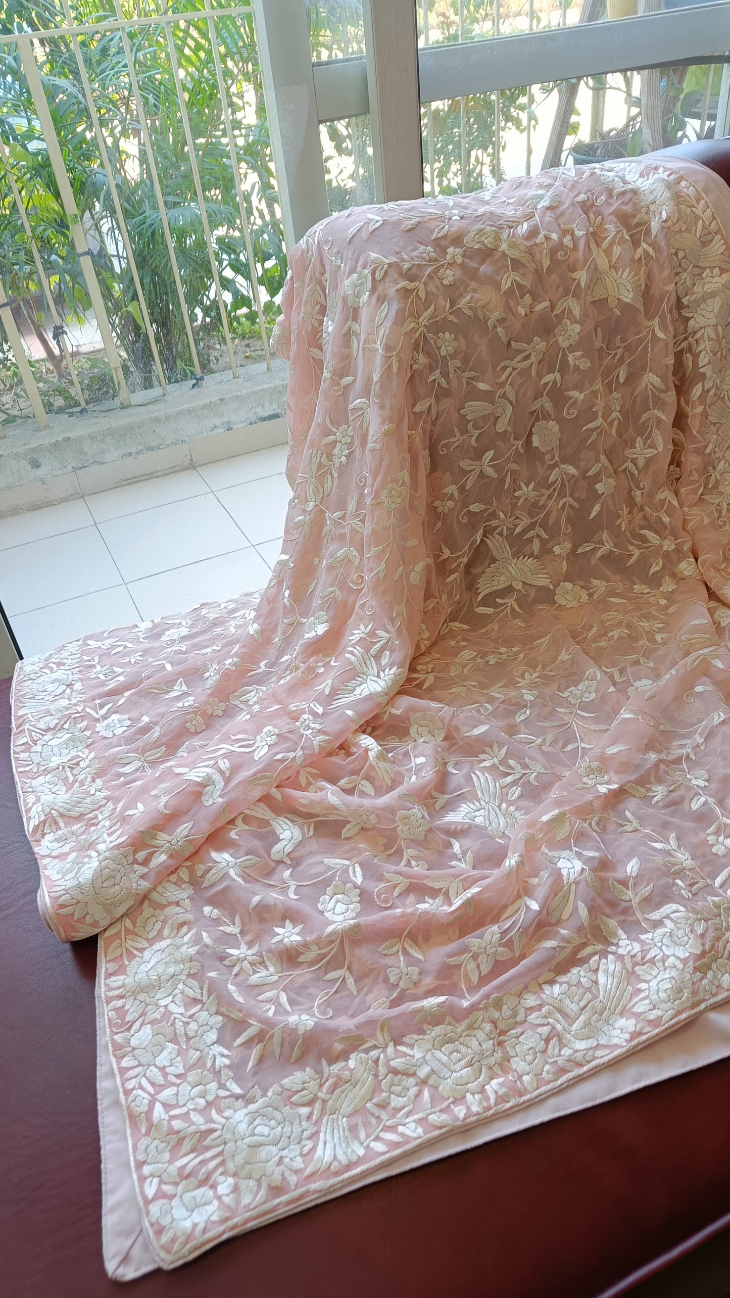 Pink Masterpiece Parsi Gara Hand Embroidered Dupatta