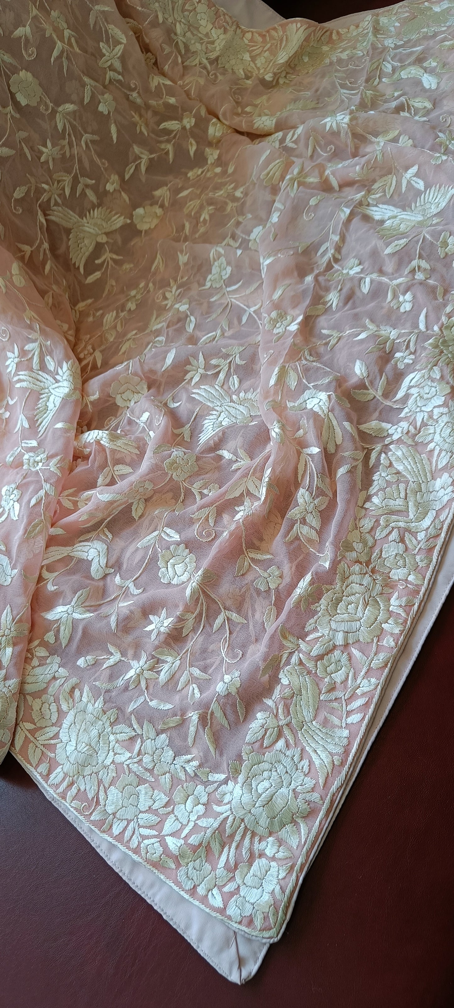 Pink Masterpiece Parsi Gara Hand Embroidered Dupatta