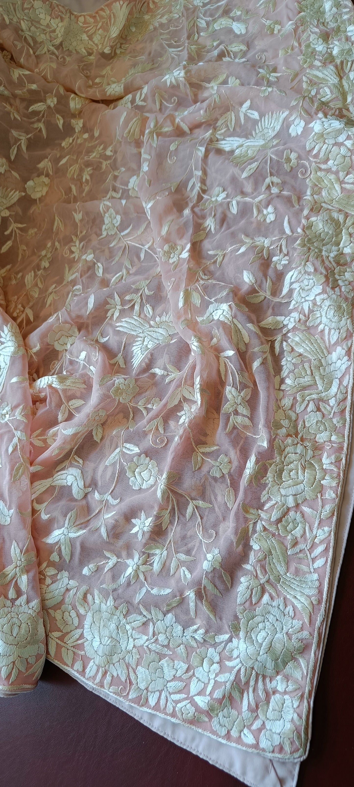 Pink Masterpiece Parsi Gara Hand Embroidered Dupatta