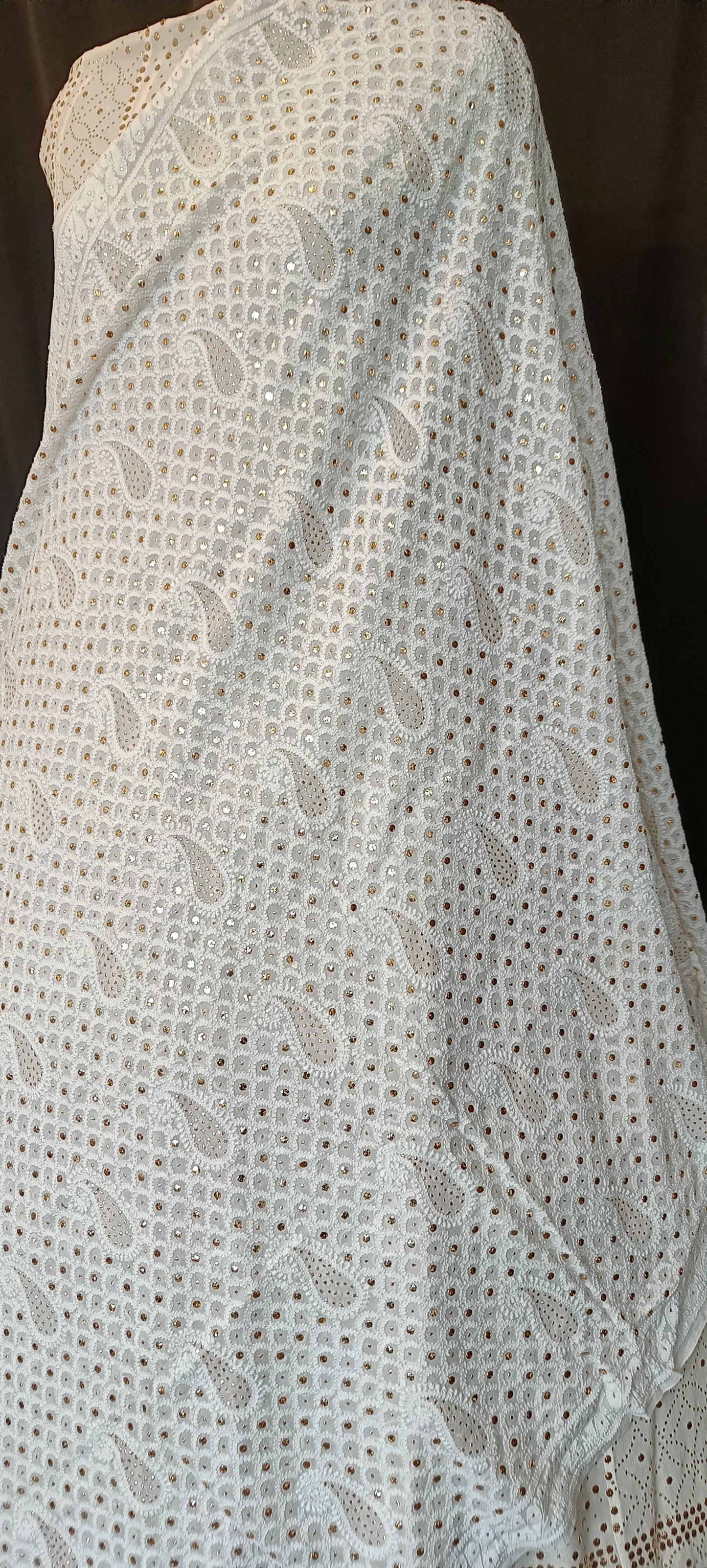 White Chikankari and mukaish dupatta