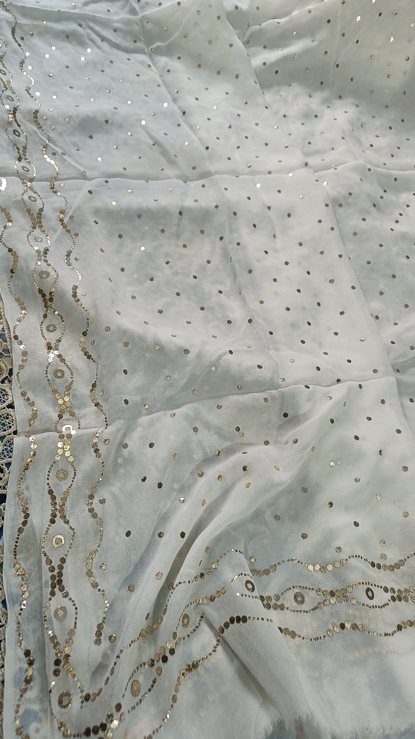 White allover Heavy Mukaish Dyeable dupatta