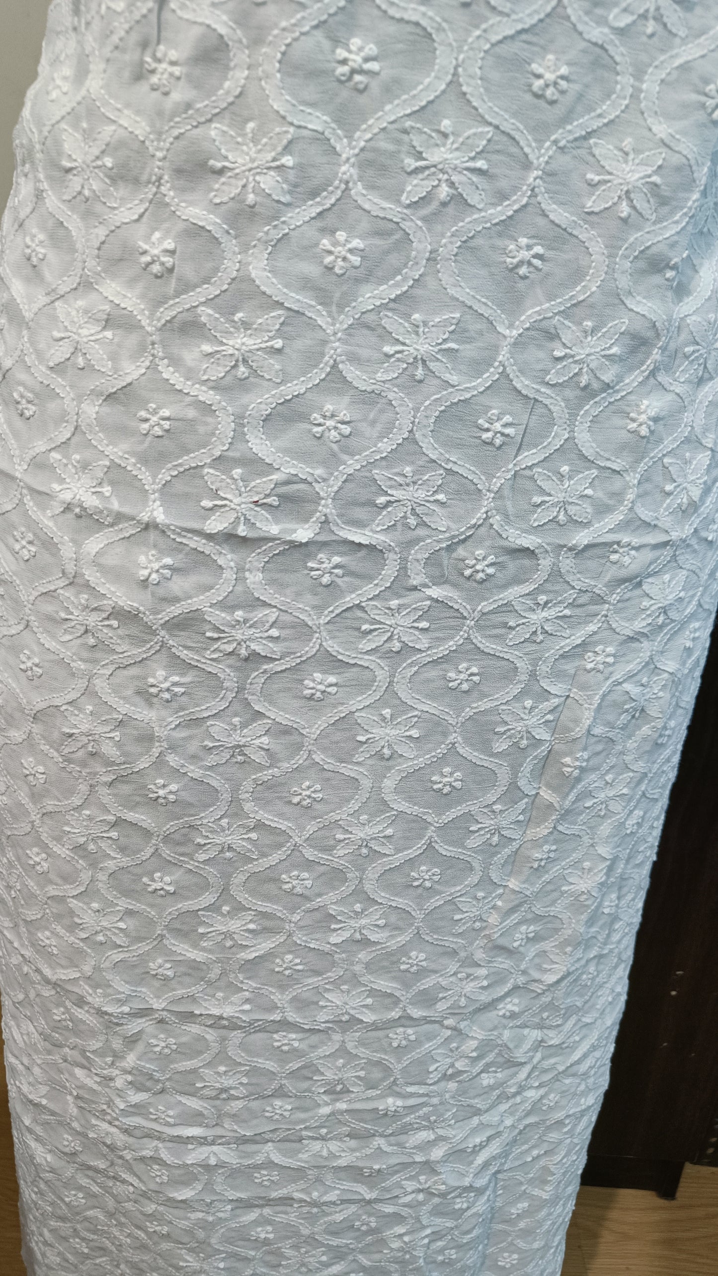 White Allover Chikankari Men's Kurta Fabric