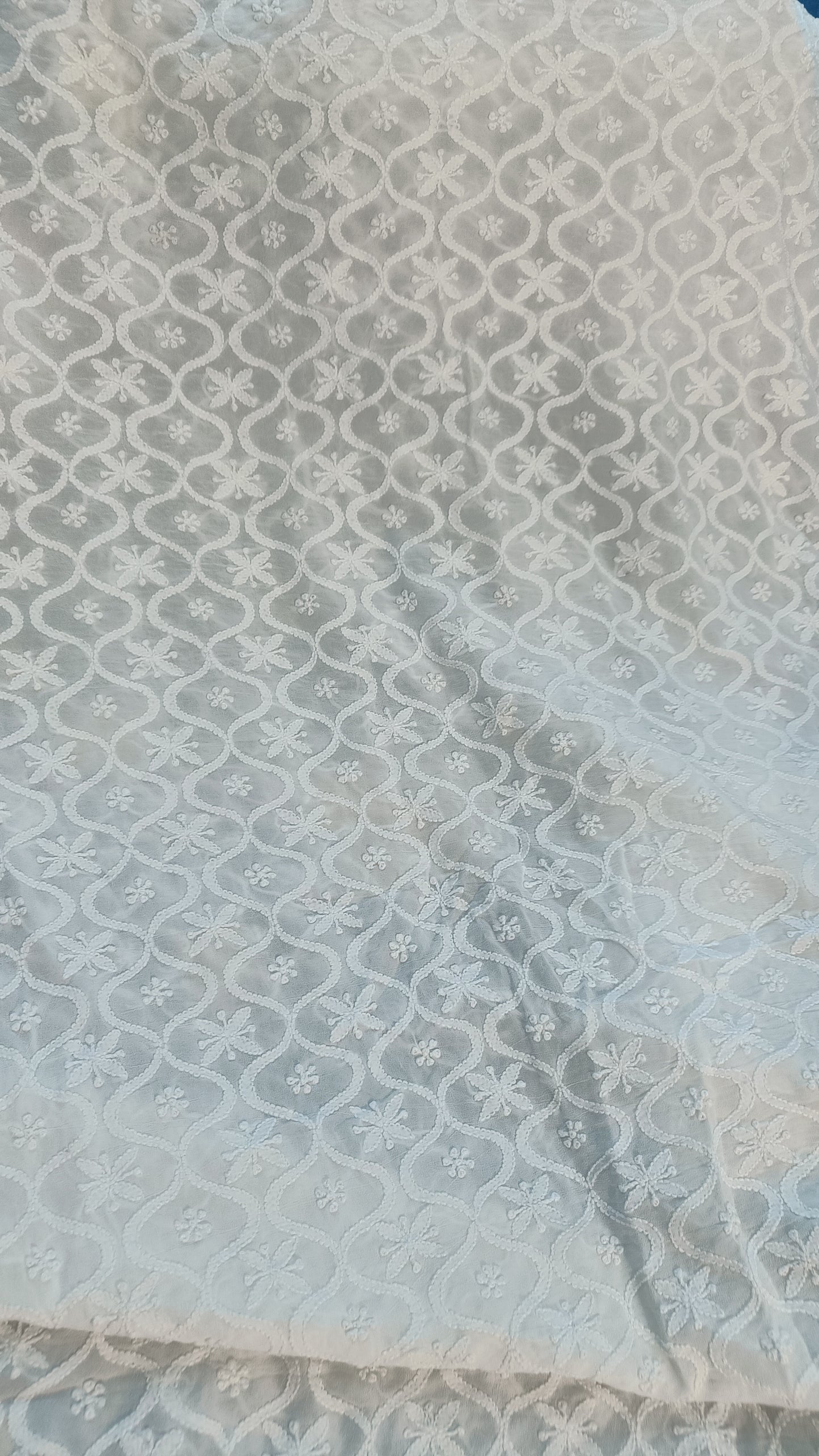 White Allover Chikankari Men's Kurta Fabric