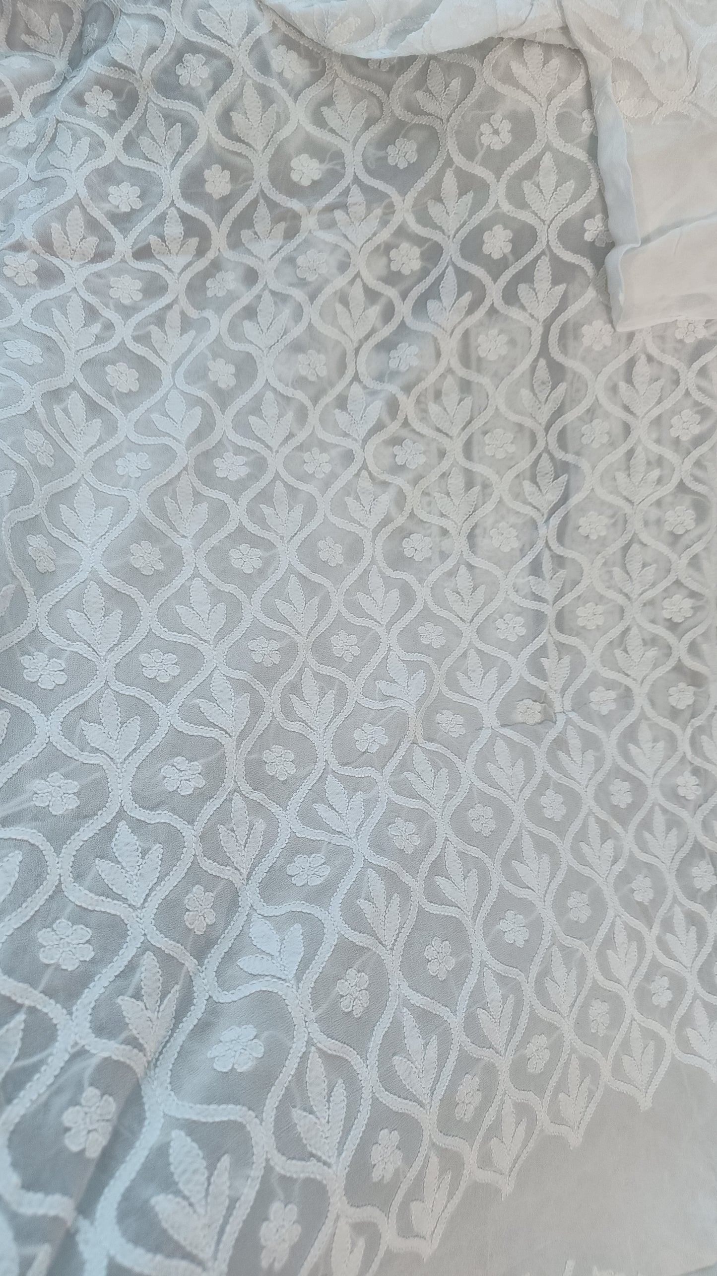 White Allover Chikankari Men's Kurta Fabric