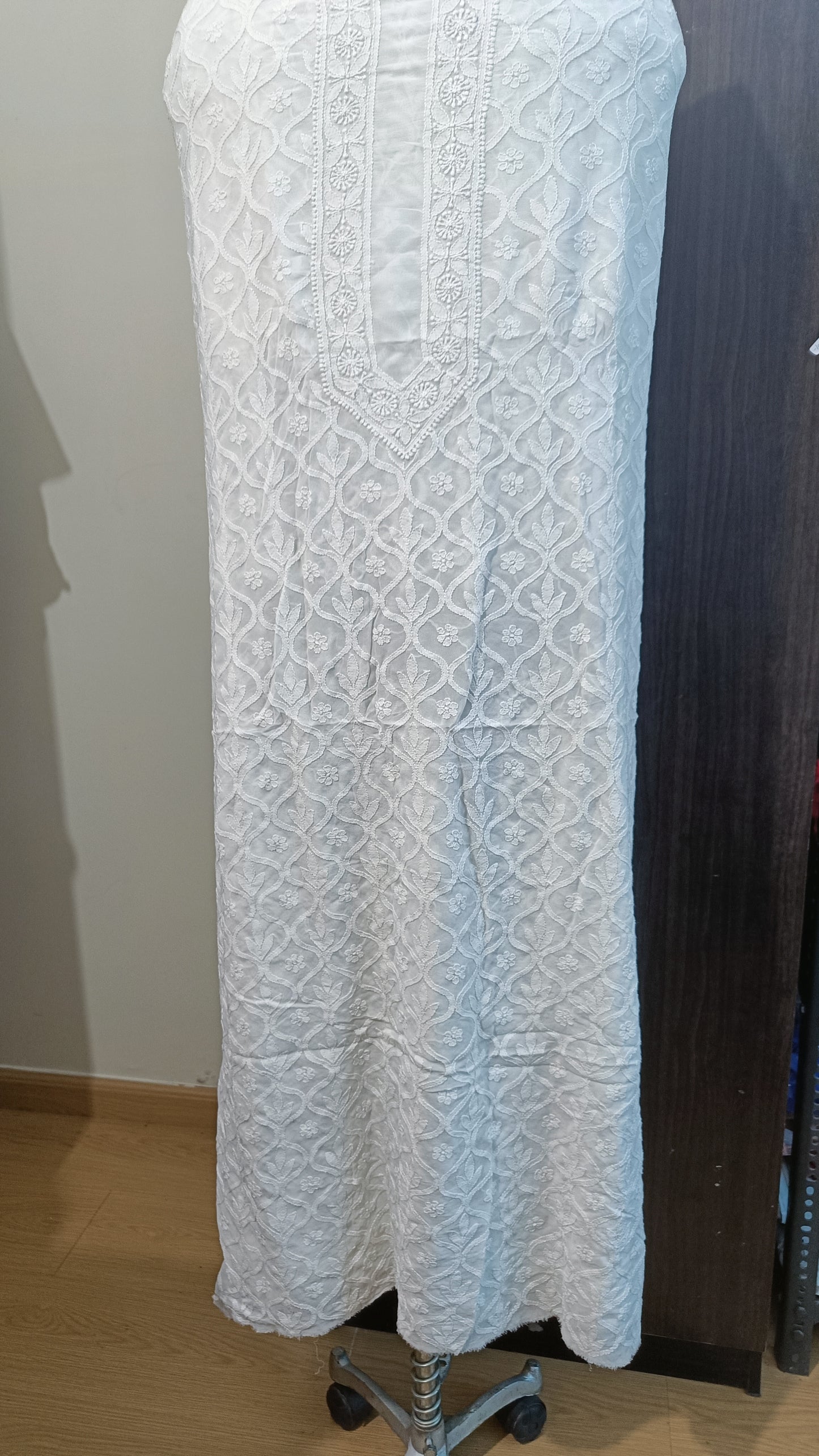 White Allover Chikankari Men's Kurta Fabric