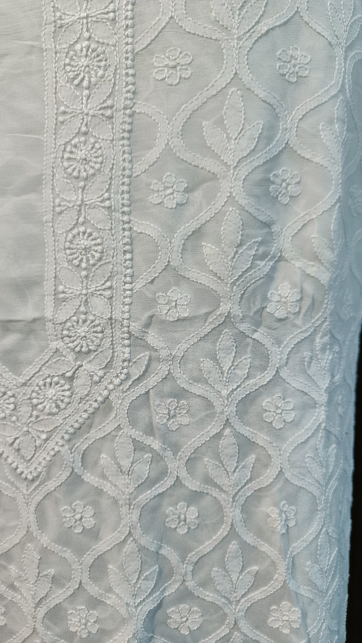 White Allover Chikankari Men's Kurta Fabric
