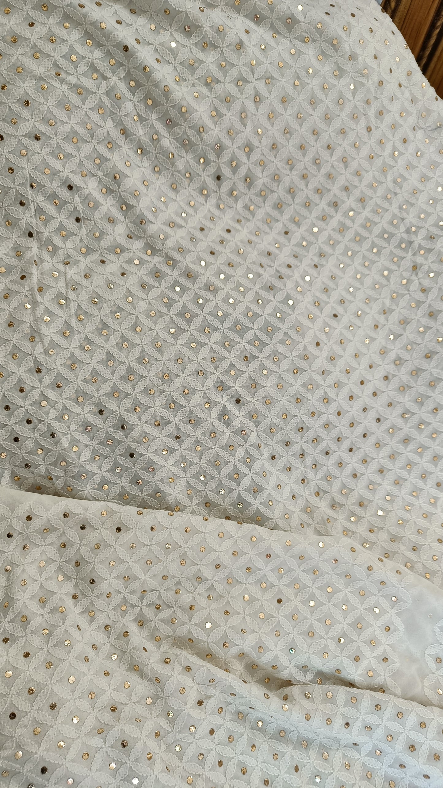 Off White Allover Chikankari and Mukaish Men's Kurta Fabric