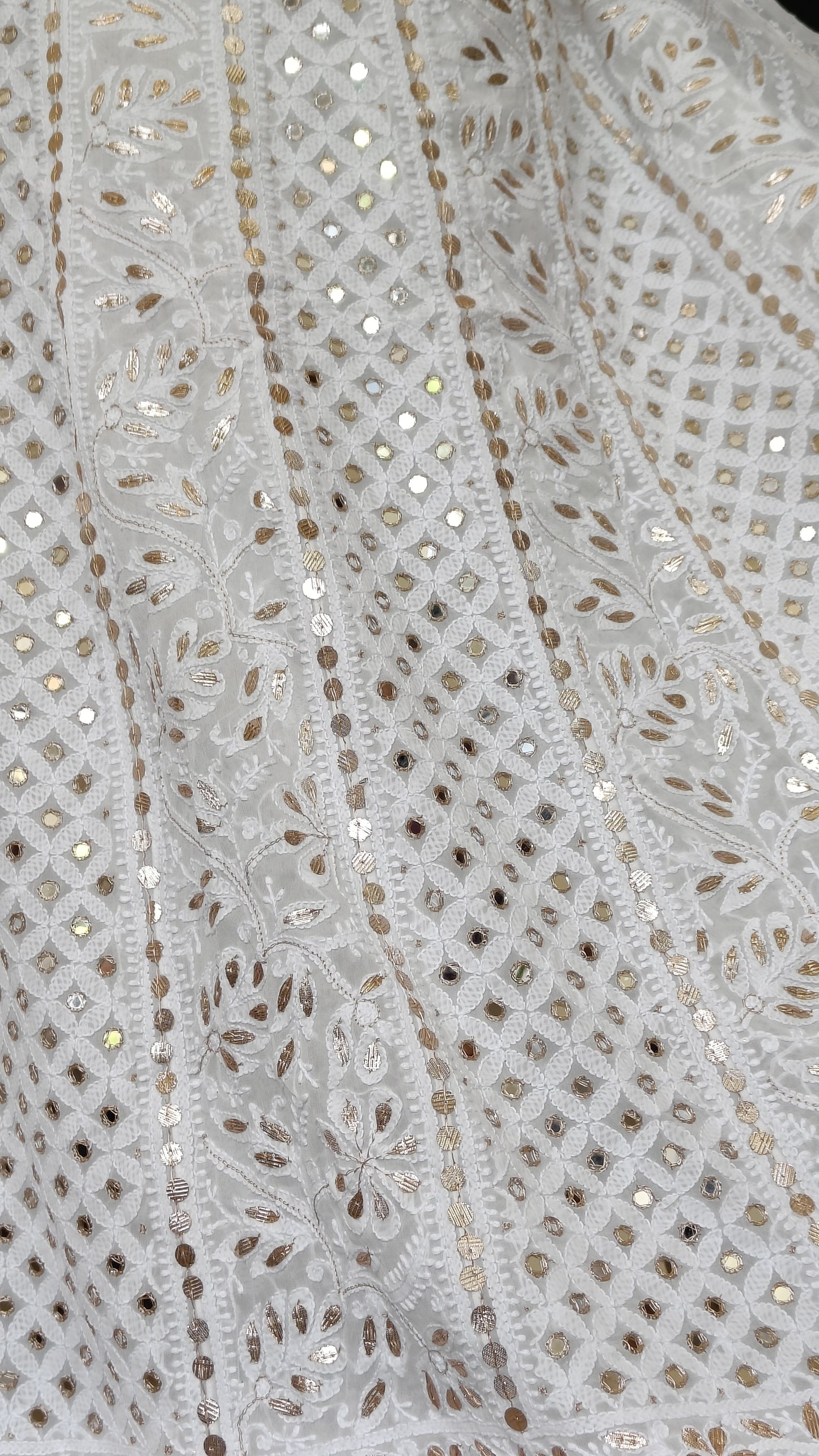 White Chikankari and mirror work anarkali with dupatta