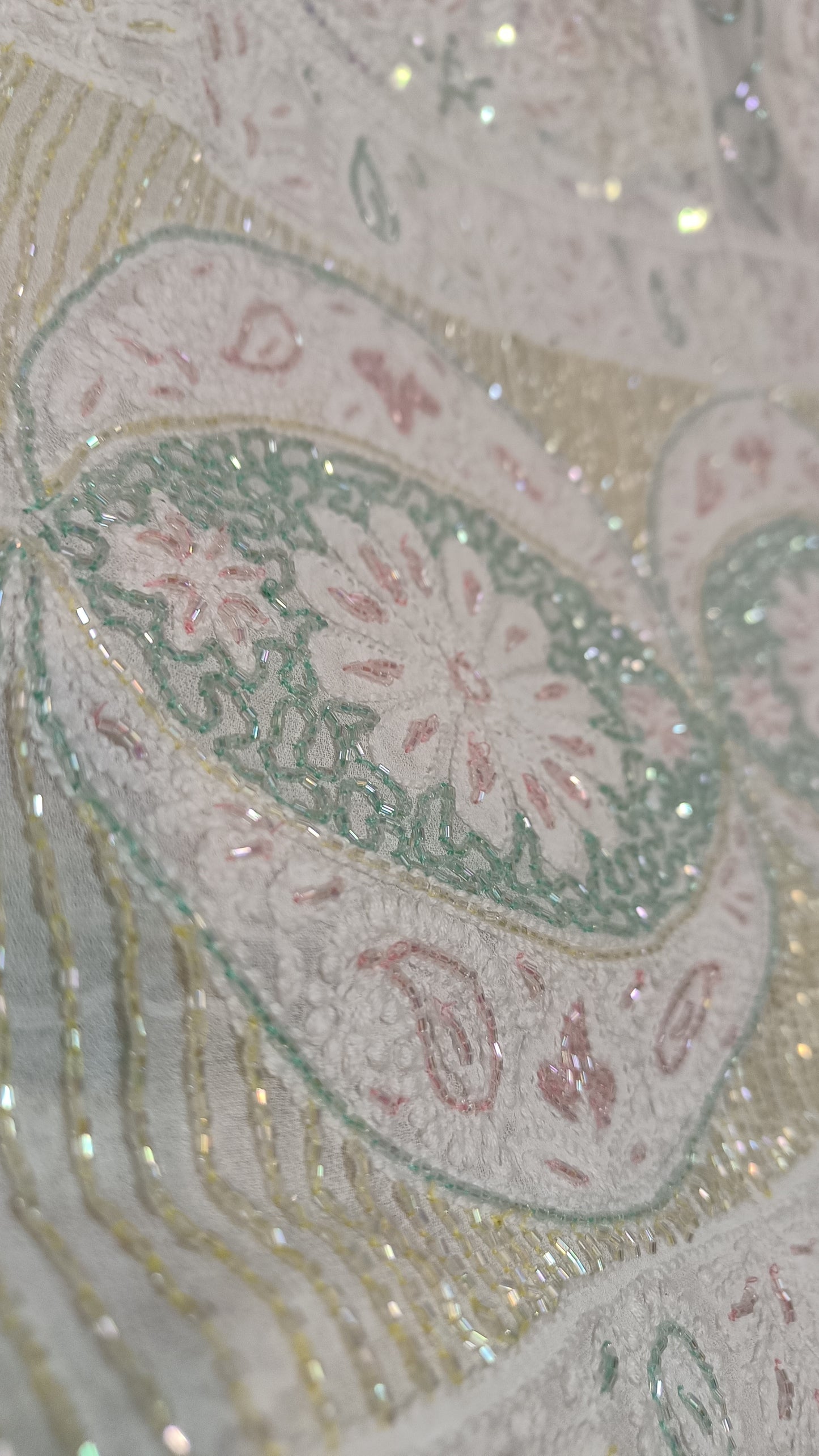 White Chikankari and Multicolored Cut Dana and Pearl Work Anarkali
