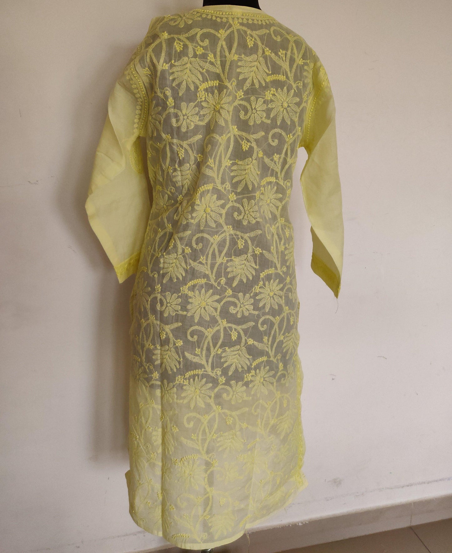 Lemon Yellow allover Chikankari kurti Size 42 - Lucknowi Andaaz