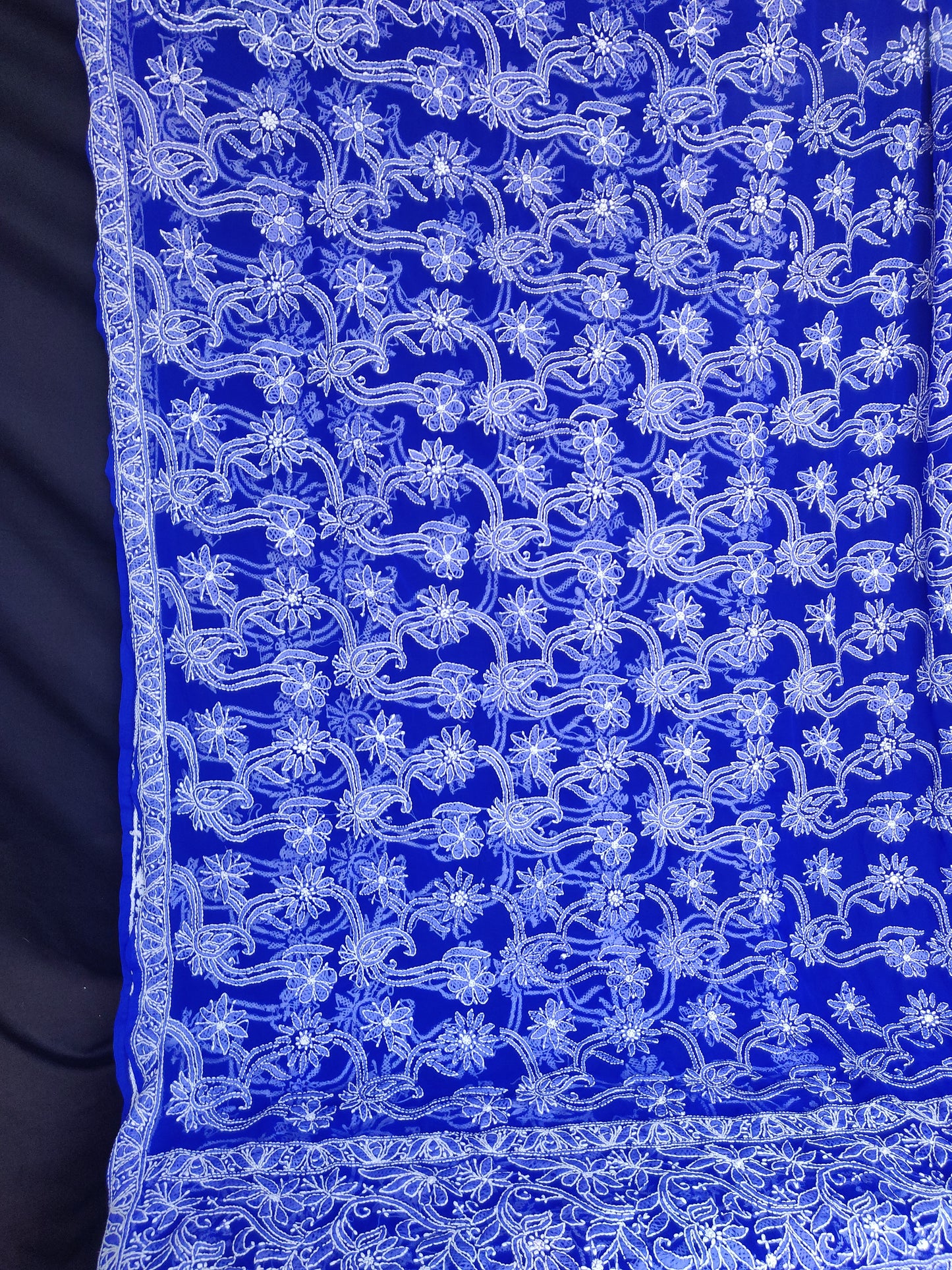 Royal Blue semi georgette allover fine Chikankari saree