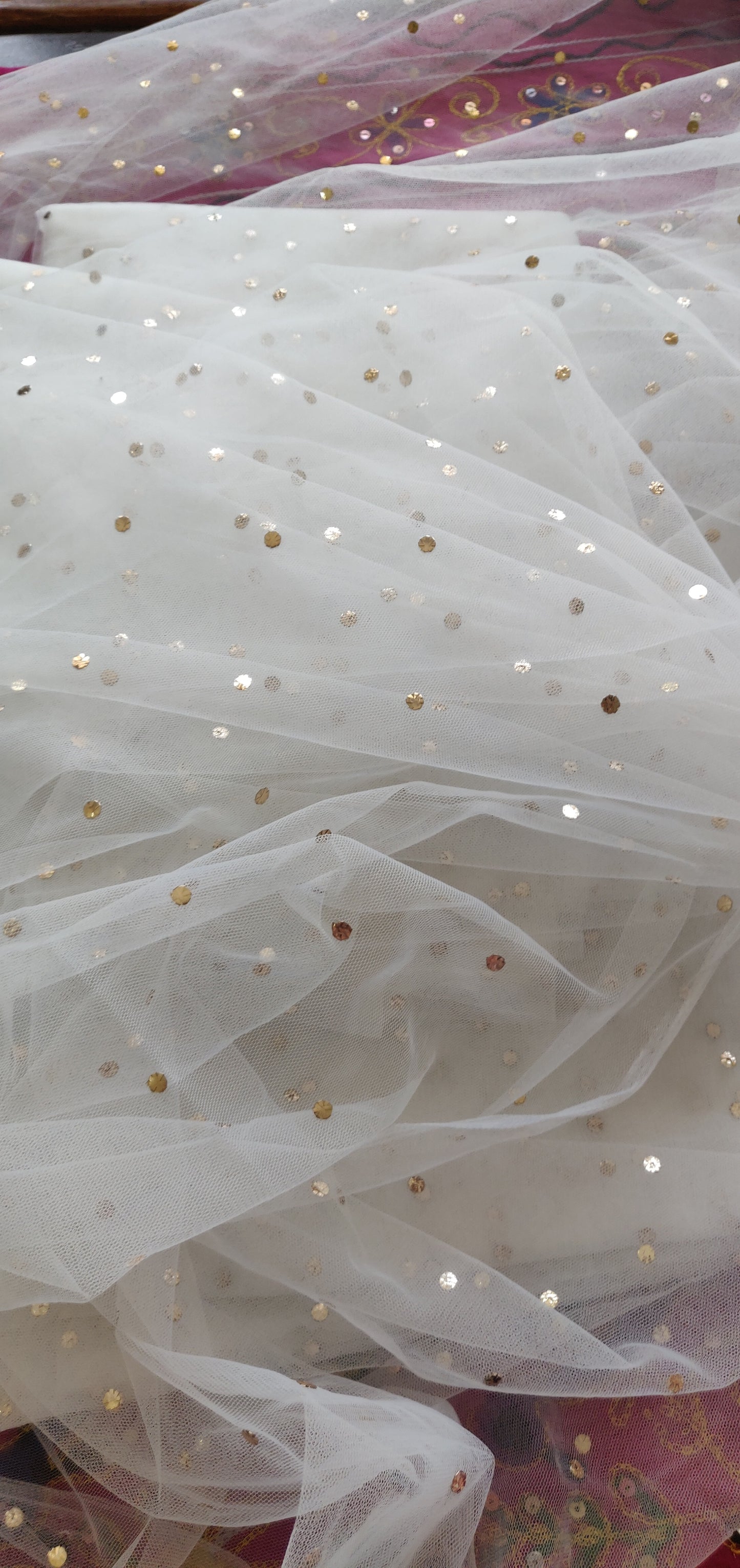White dyeable net dupatta with allover mukaish
