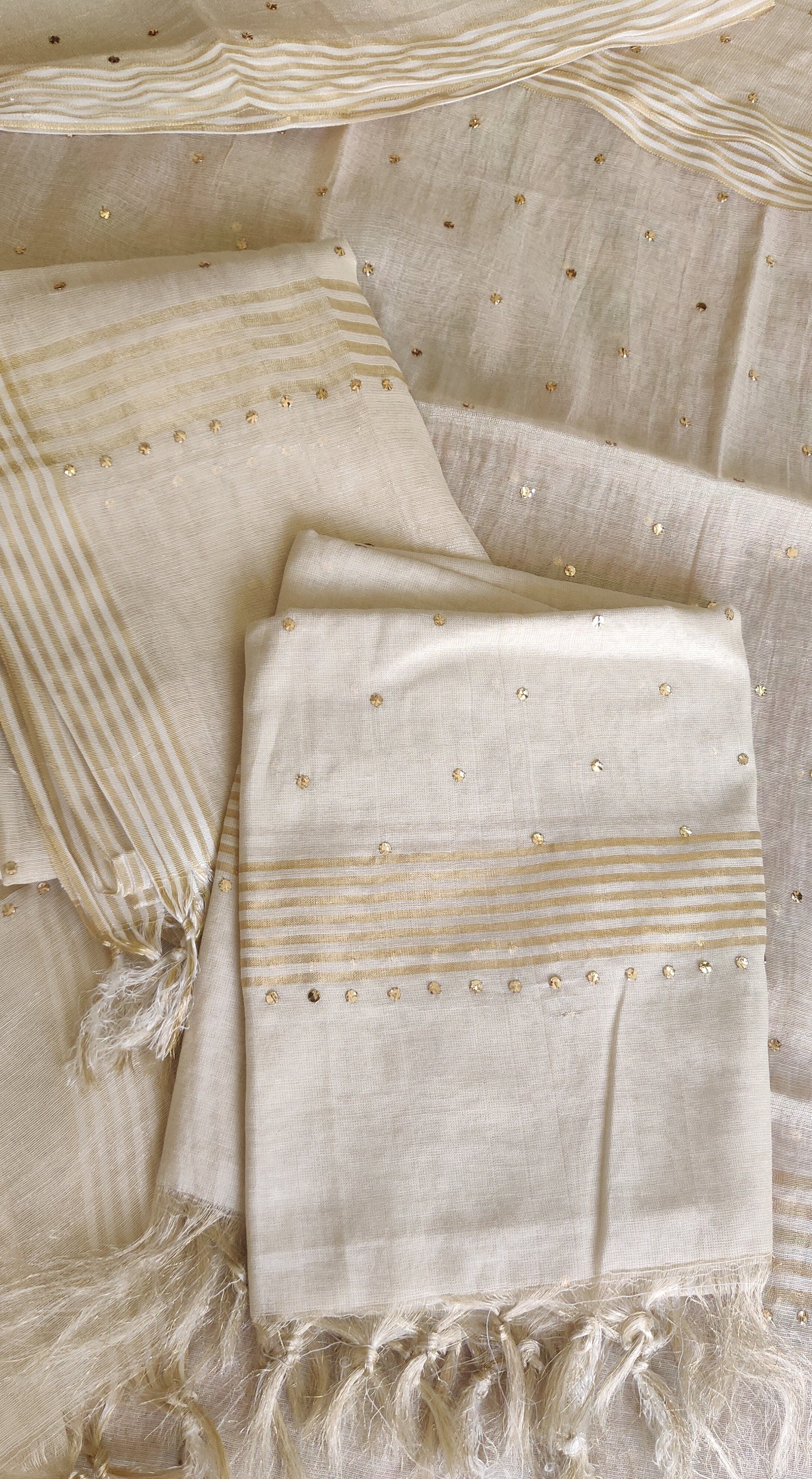 Light golden chanderi dupatta with allover mukaish