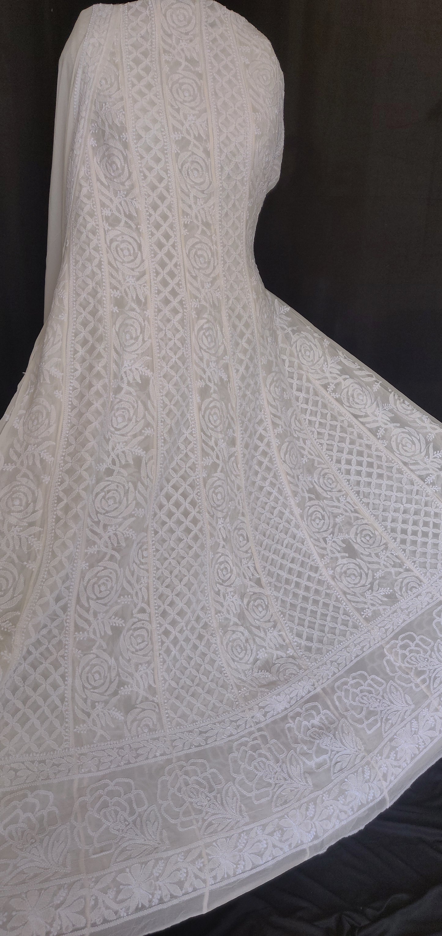 Off White Allover Fine Chikankari Anarkali with dupatta