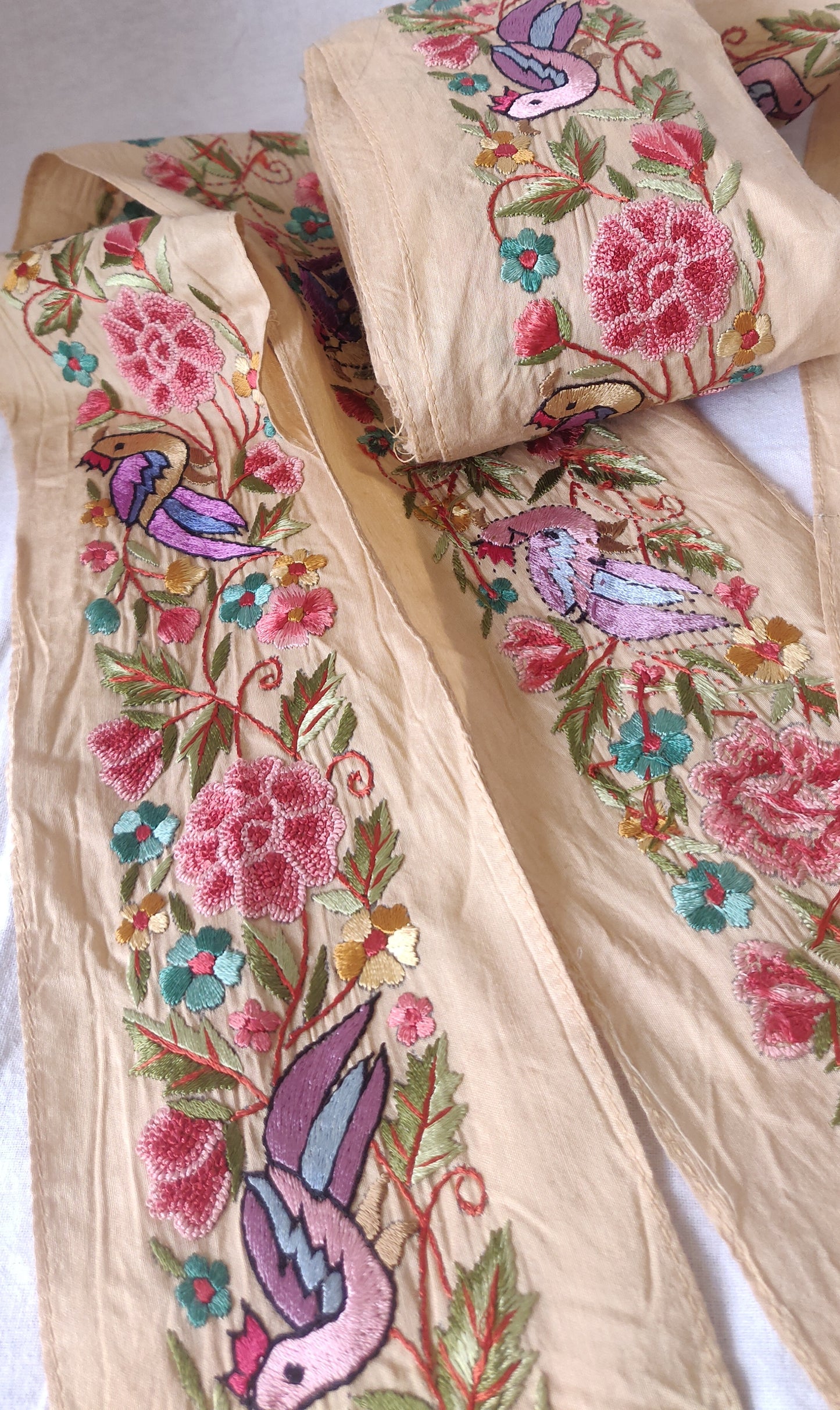 Beige hand embroidered parsi gara border