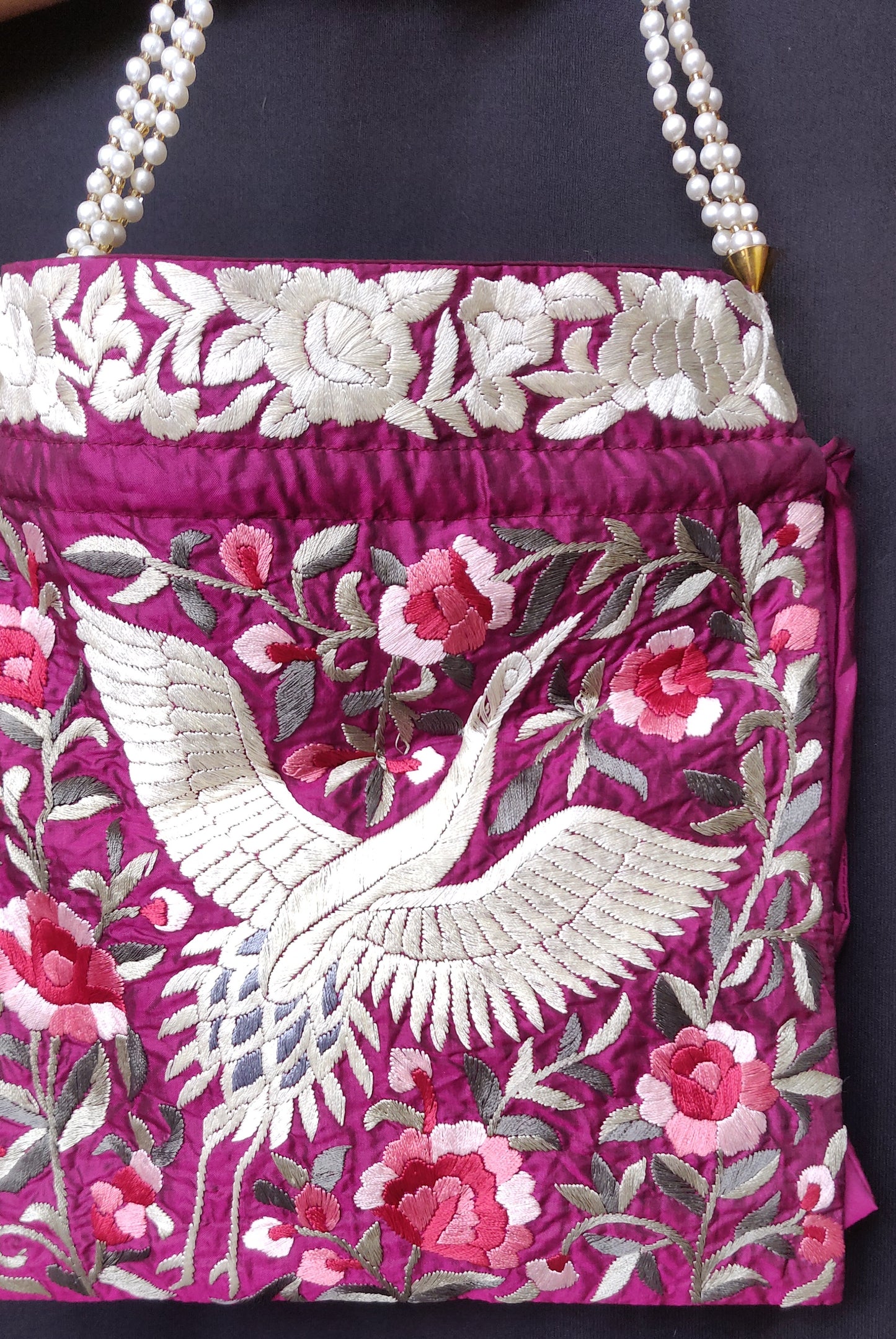 Wine Purple Hand Embroidered Parsi Gara Potli