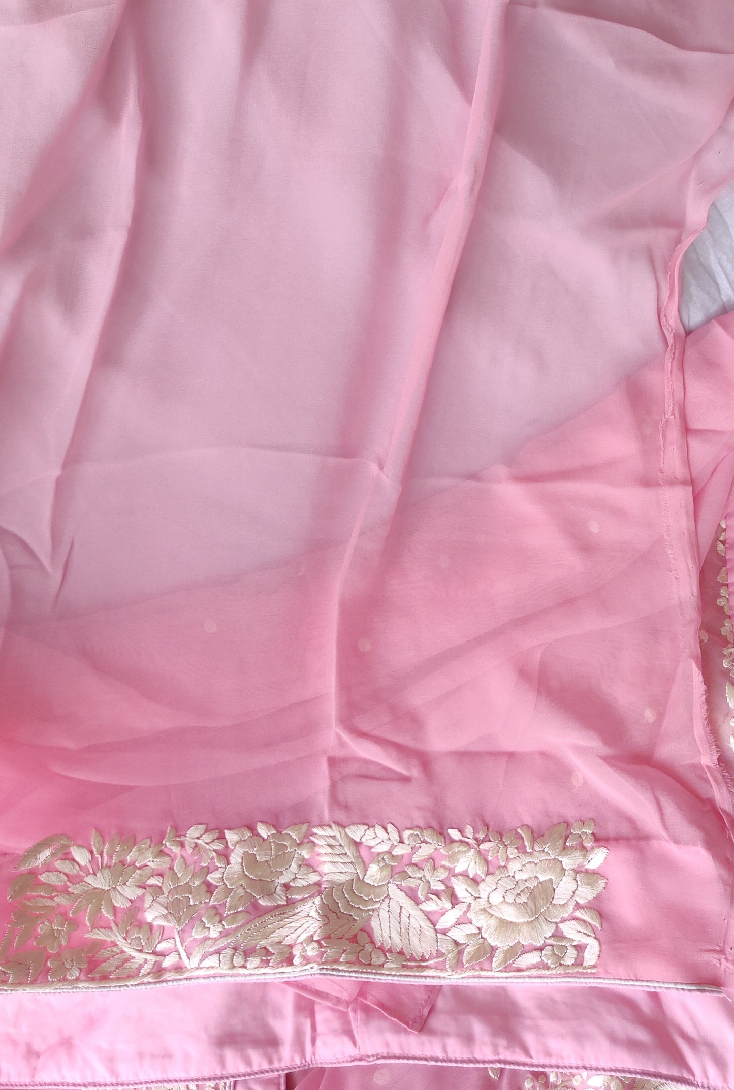Pretty Pink pure georgette saree with parsi gara hand embroidery