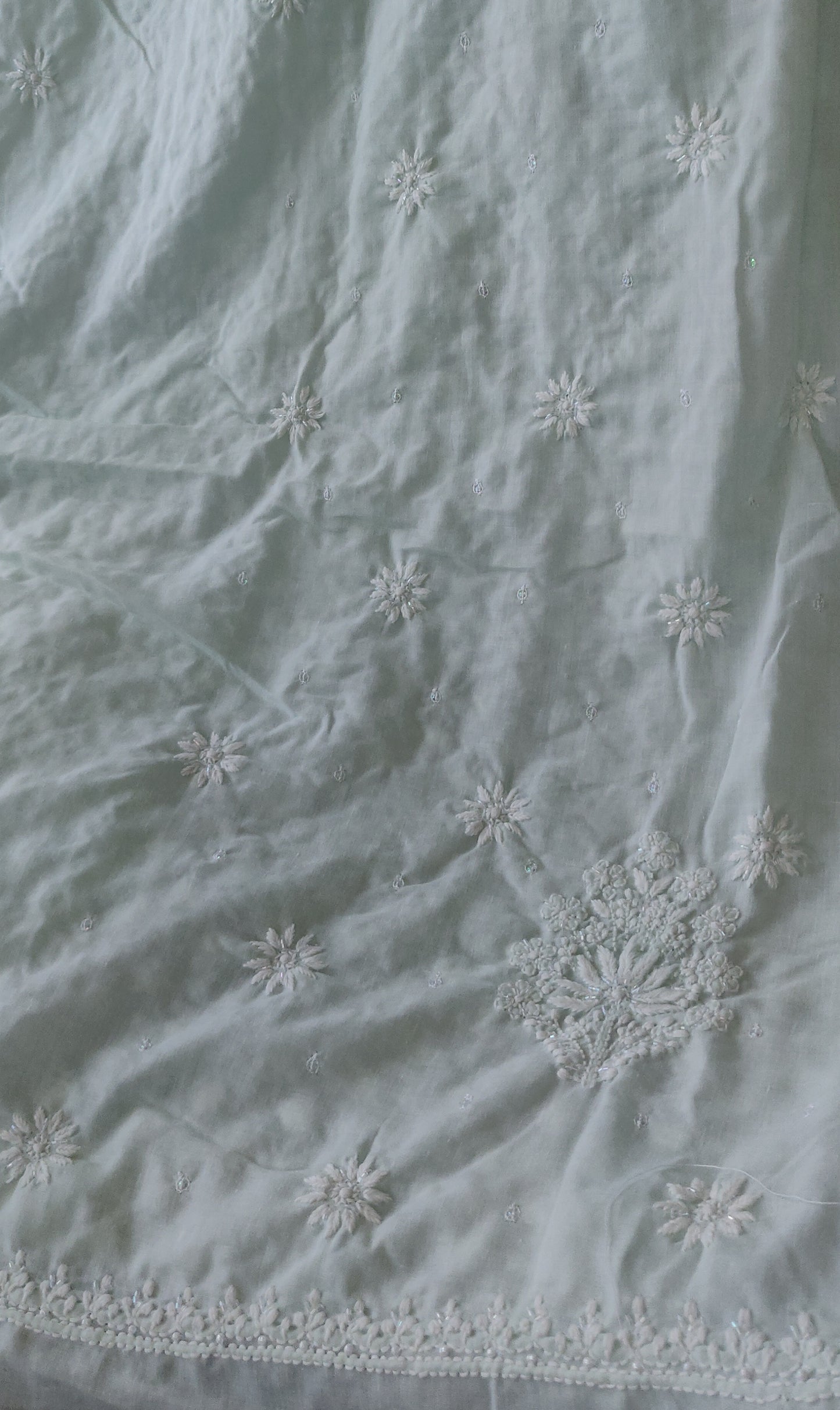 Ice Mint Pure Cotton Chikankari & Pearl work kurta fabric