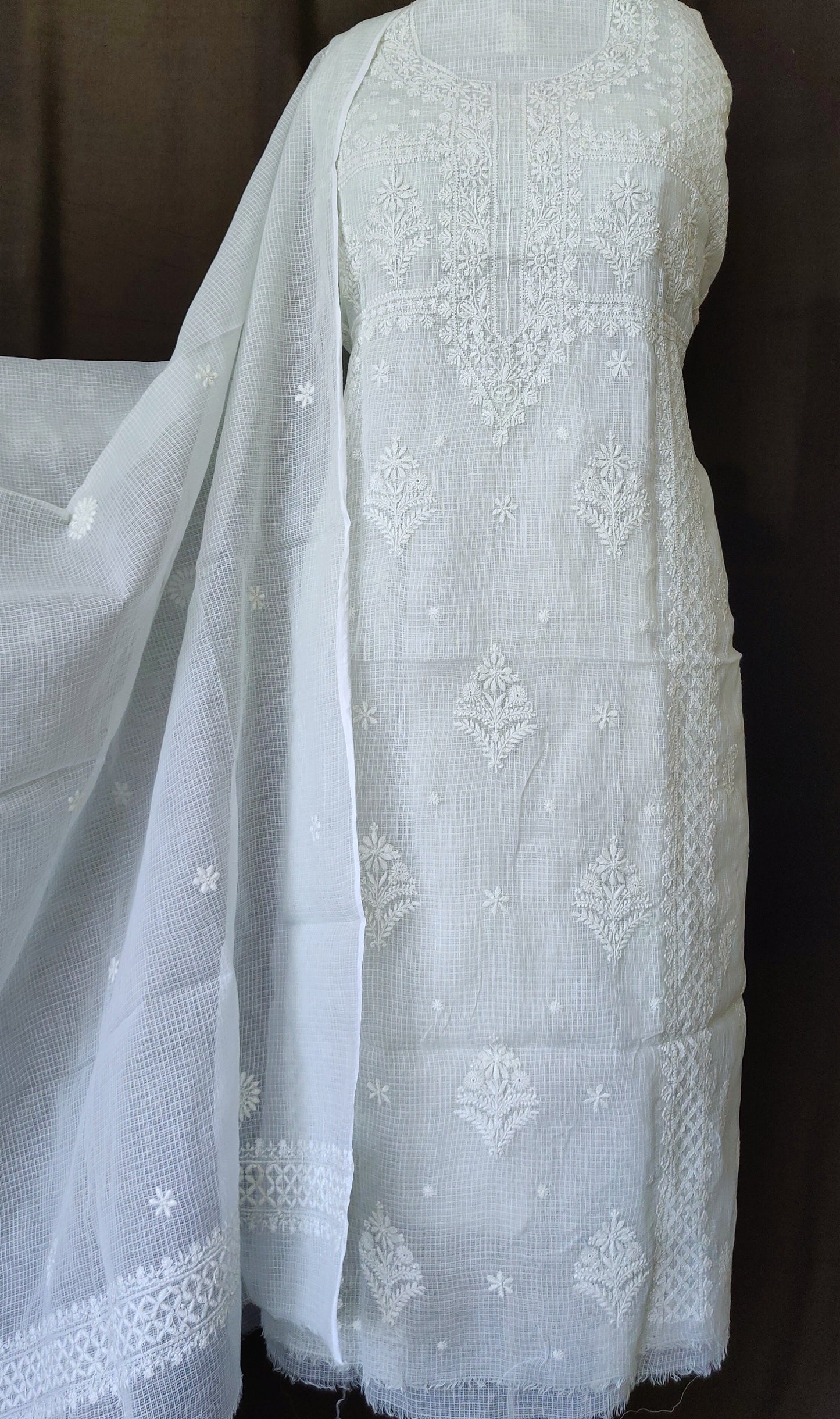 Ice mint Kota Cotton Kurta and Dupatta set with fine Chikankari
