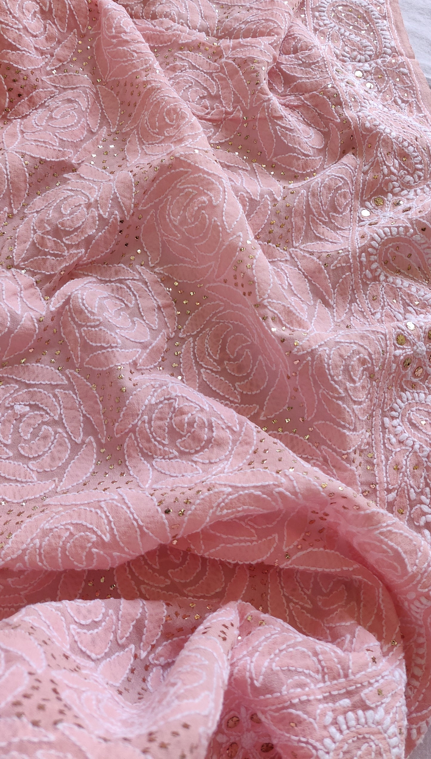 Ruhani Blush Pink allover Chikankari and mukaish saree