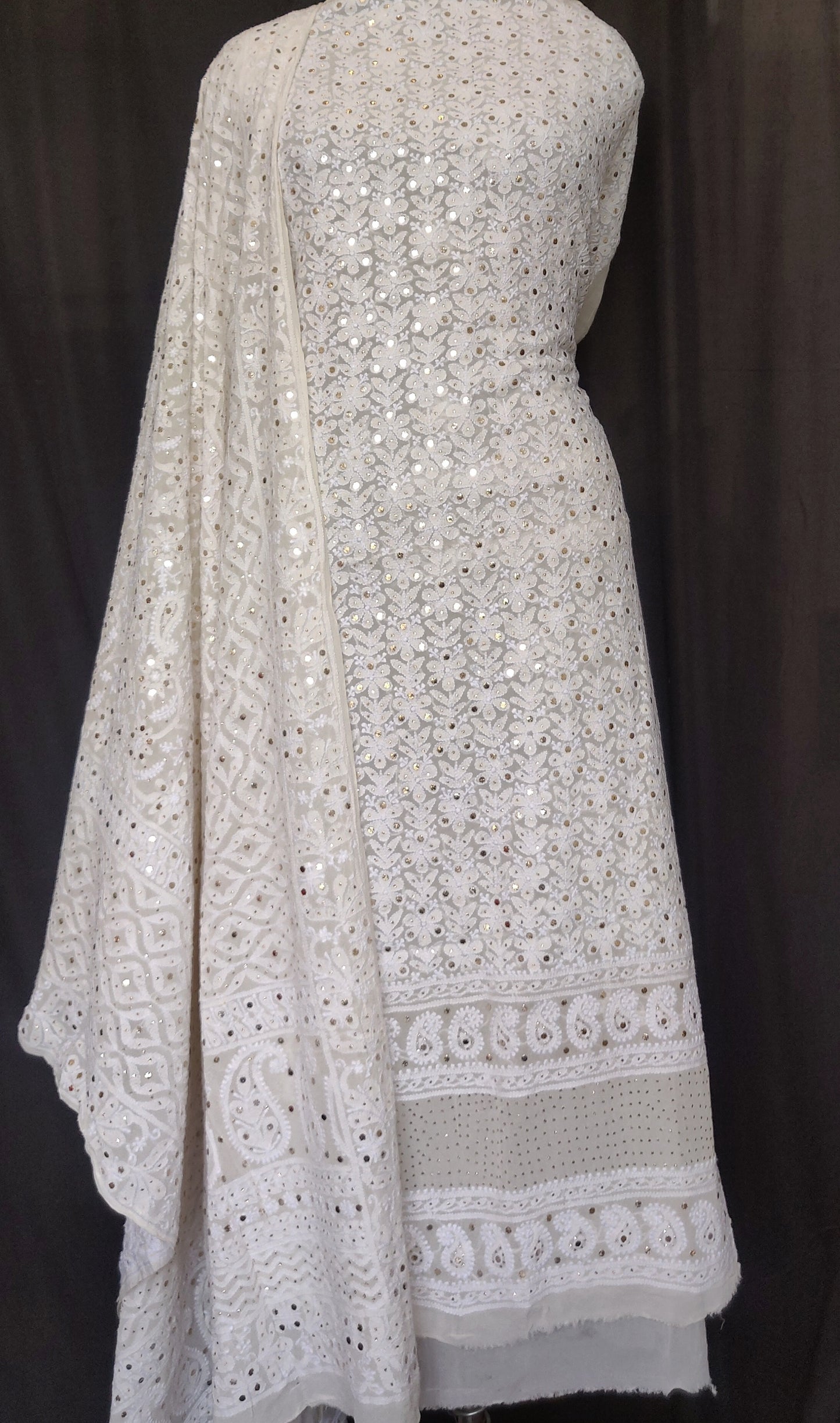 Ruhani Ivory Chikankari and Mukaish Kurta with Jaal Dupatta