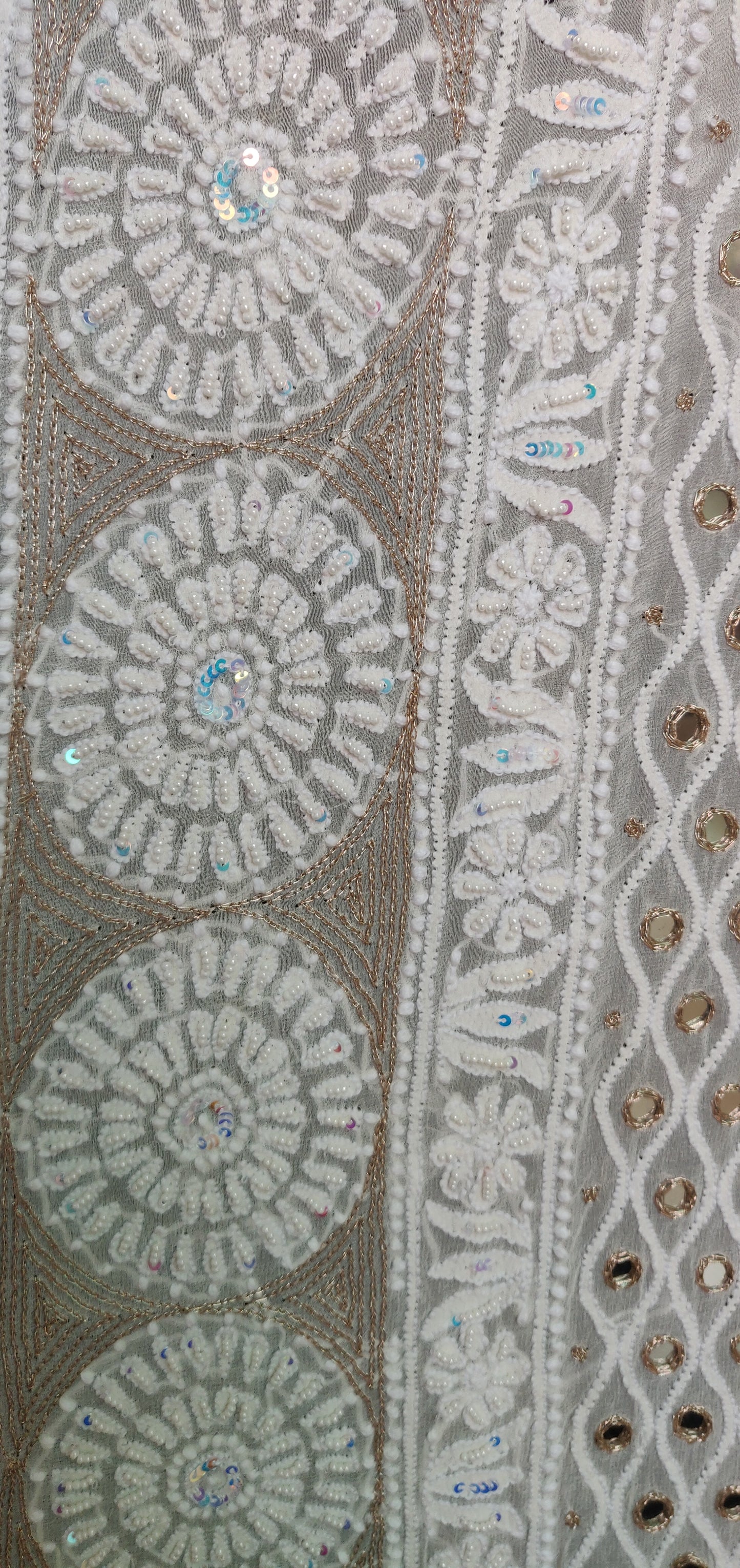 Ruhani Ivory Chikankari mirror and pearl embroidered pure georgette wedding dupatta