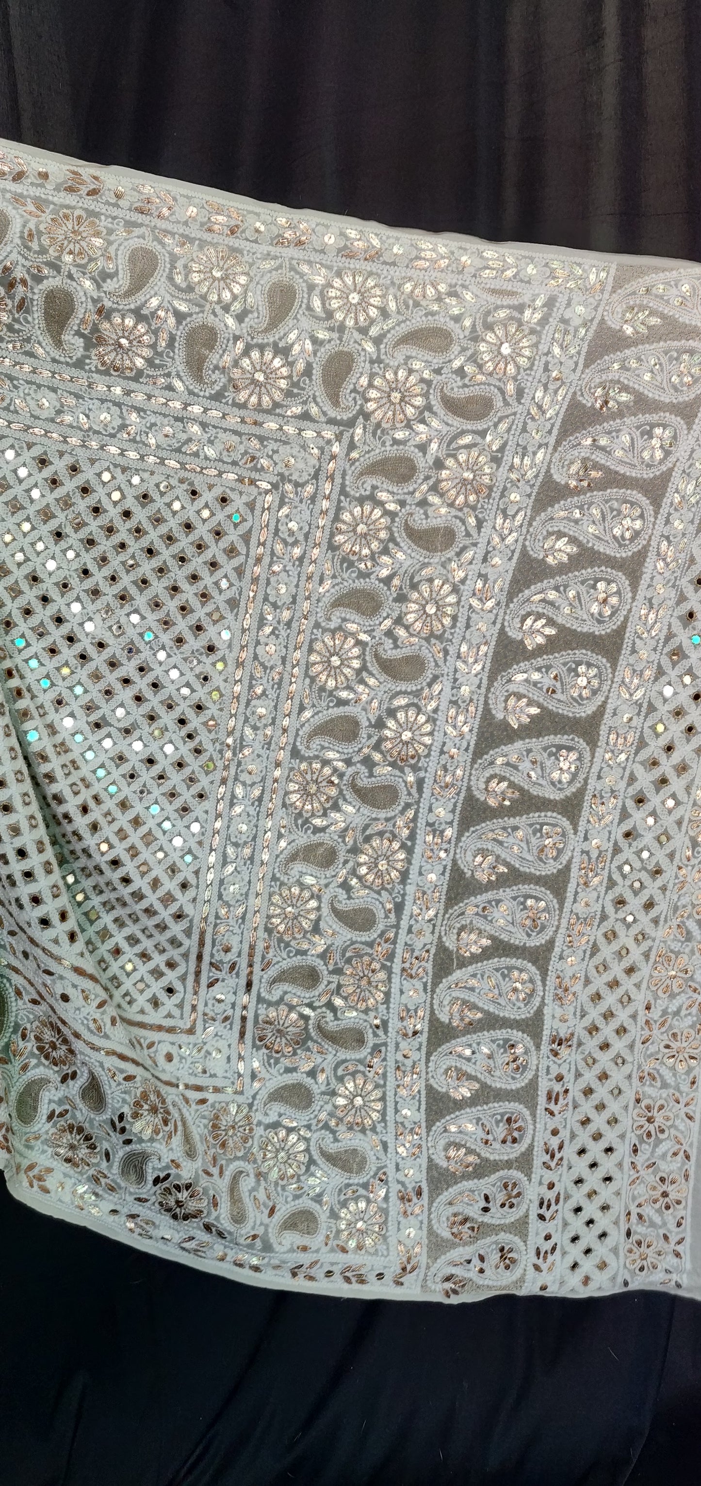 Ruhani ivory Chikankari mirror and gota patti pure georgette wedding dupatta
